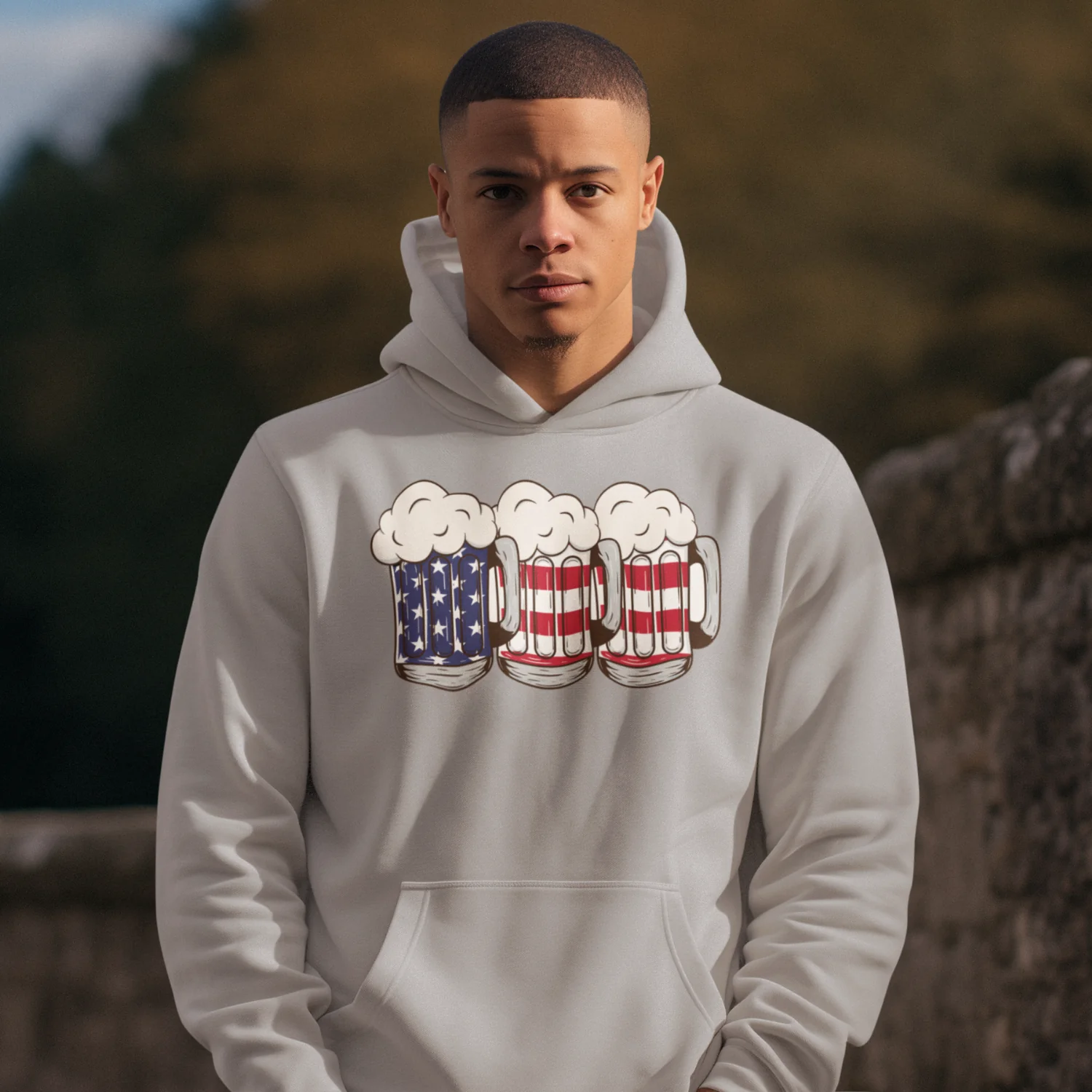 USA Beer Glass Print Design Men Hooded Sweatshirt. - Image 3