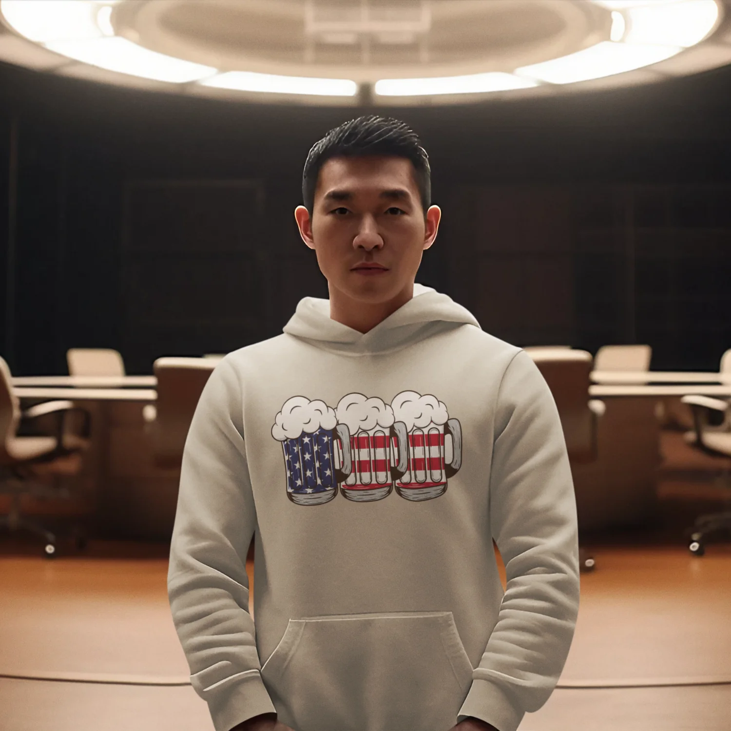 USA Beer Glass Print Design Men Hooded Sweatshirt. - Image 4