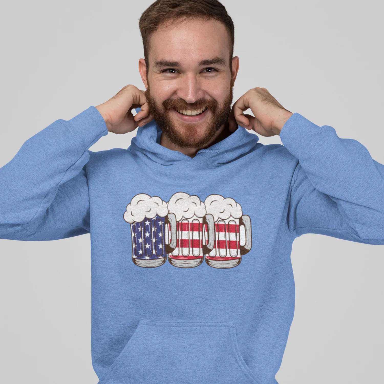USA Beer Glass Print Design Men Hooded Sweatshirt. - Image 5