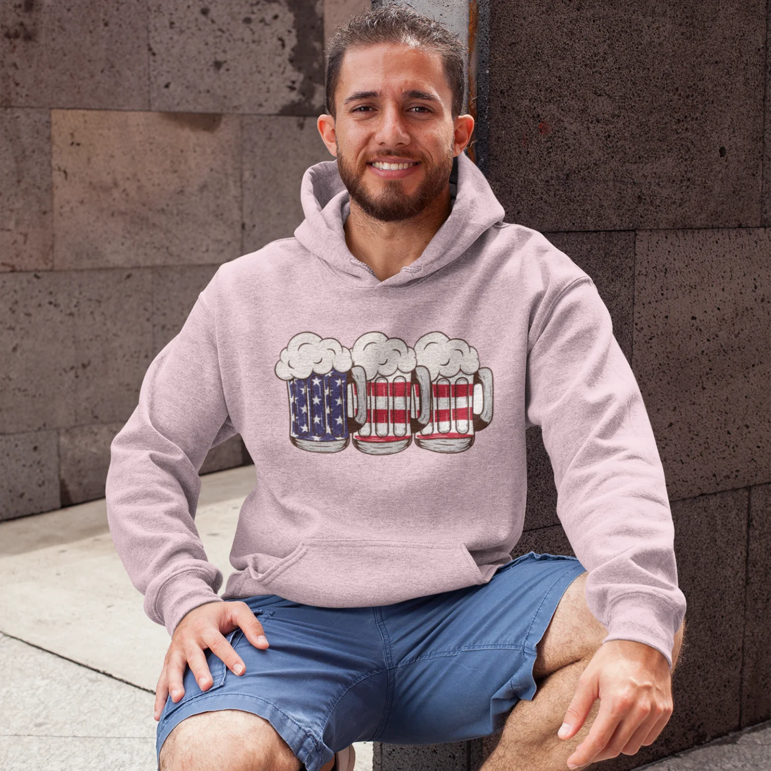 USA Beer Glass Print Design Men Hooded Sweatshirt. - Image 6