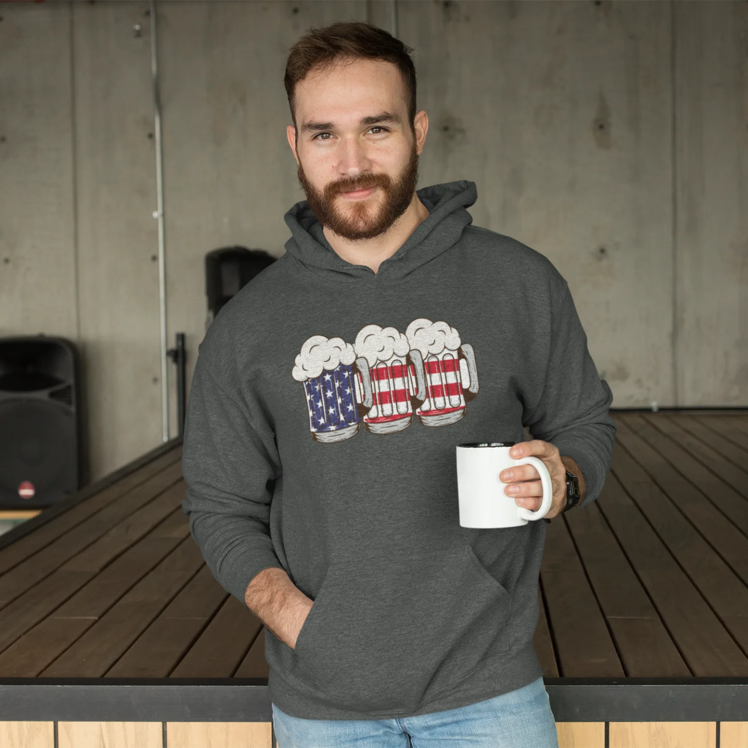 USA Beer Glass Print Design Men Hooded Sweatshirt. - Image 2