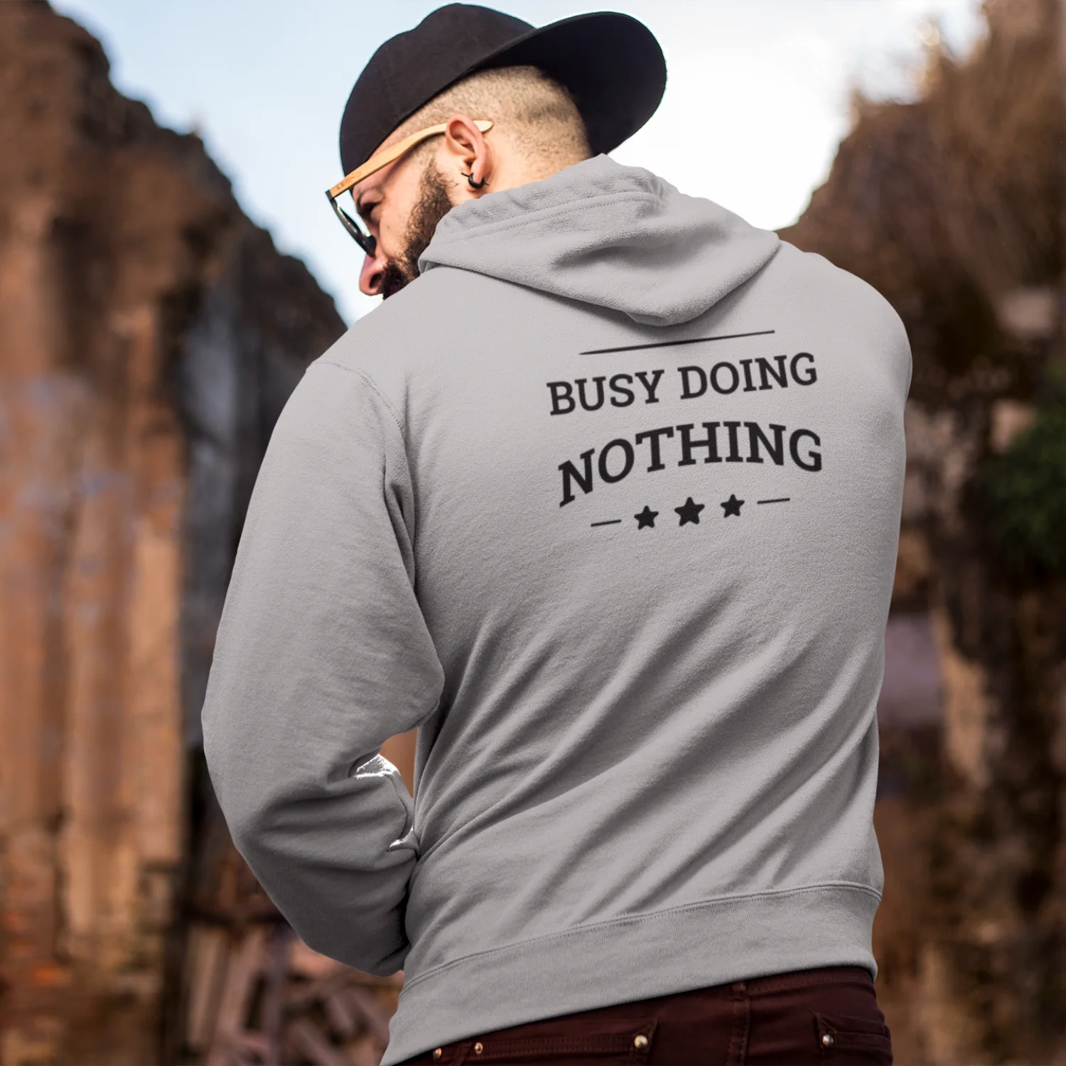 Back print text classic fit Hooded Sweatshirt for men - Image 3