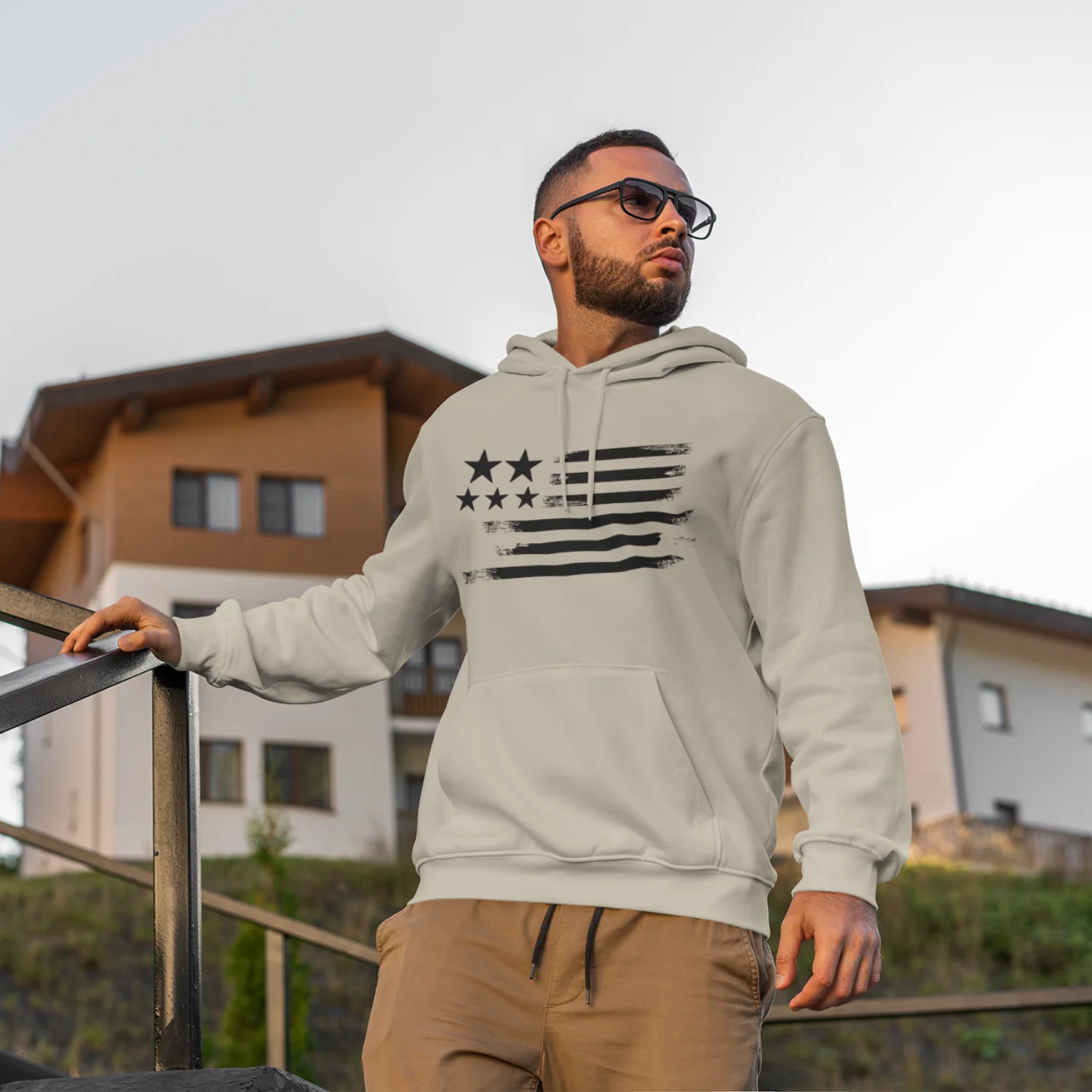 USA Star Printed Flag Design Men Hooded Sweatshirt. - Image 5