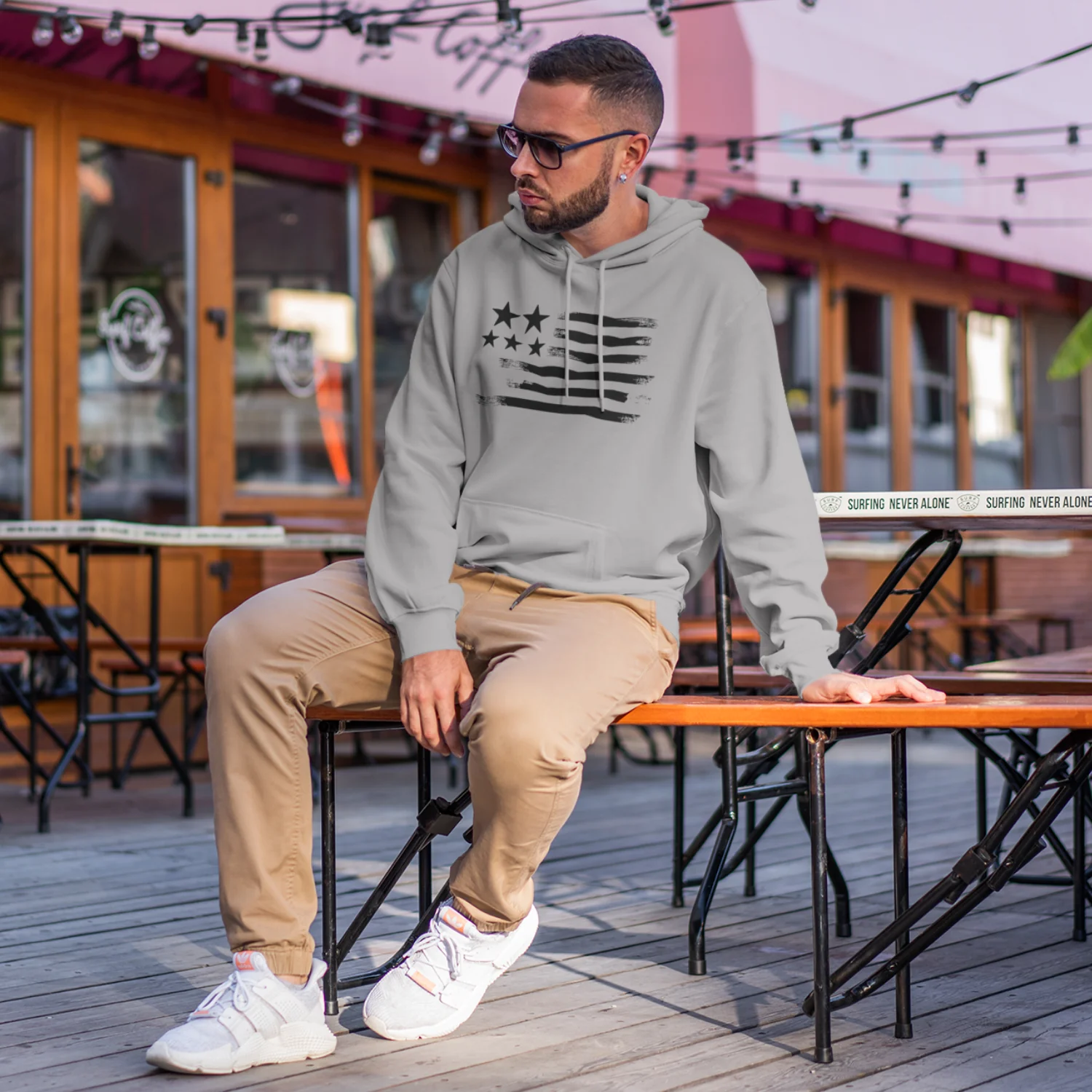 USA Star Printed Flag Design Men Hooded Sweatshirt. - Image 3