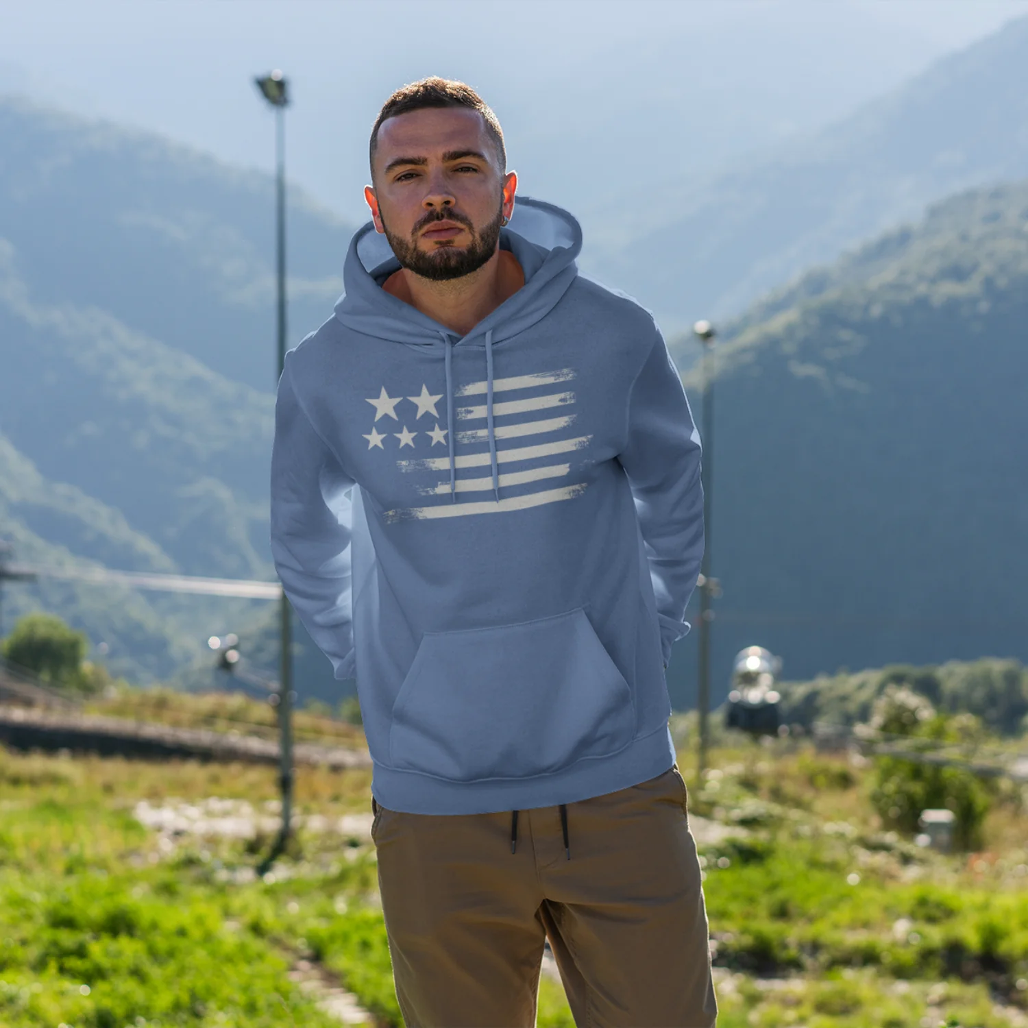 USA Star Printed Flag Design Men Hooded Sweatshirt. - Image 6