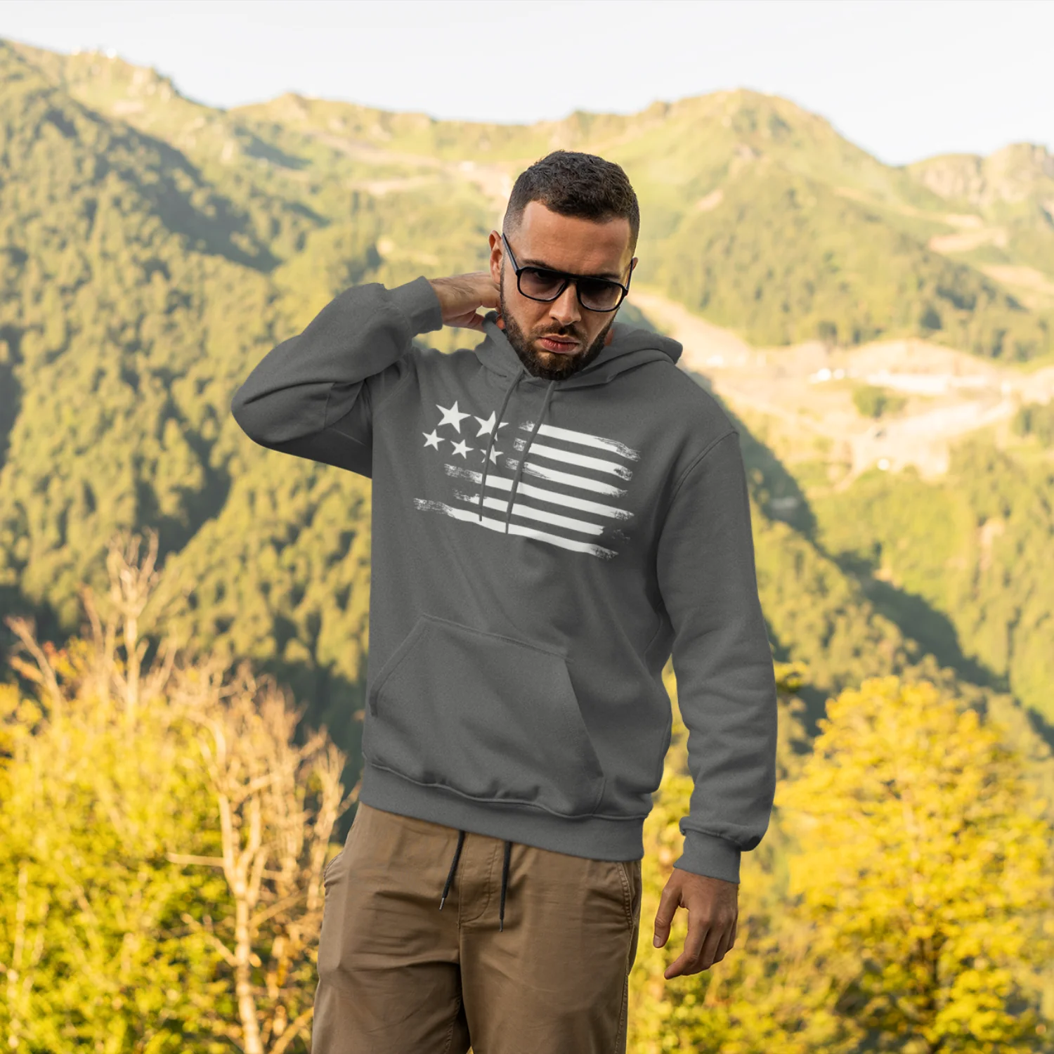 USA Star Printed Flag Design Men Hooded Sweatshirt. - Image 4