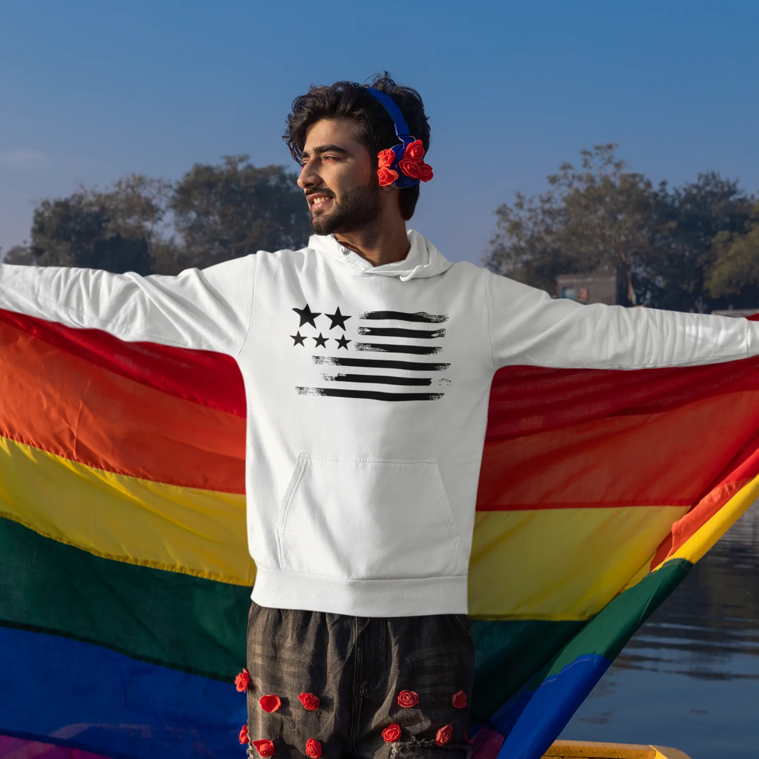 USA Star Printed Flag Design Men Hooded Sweatshirt. - Image 2