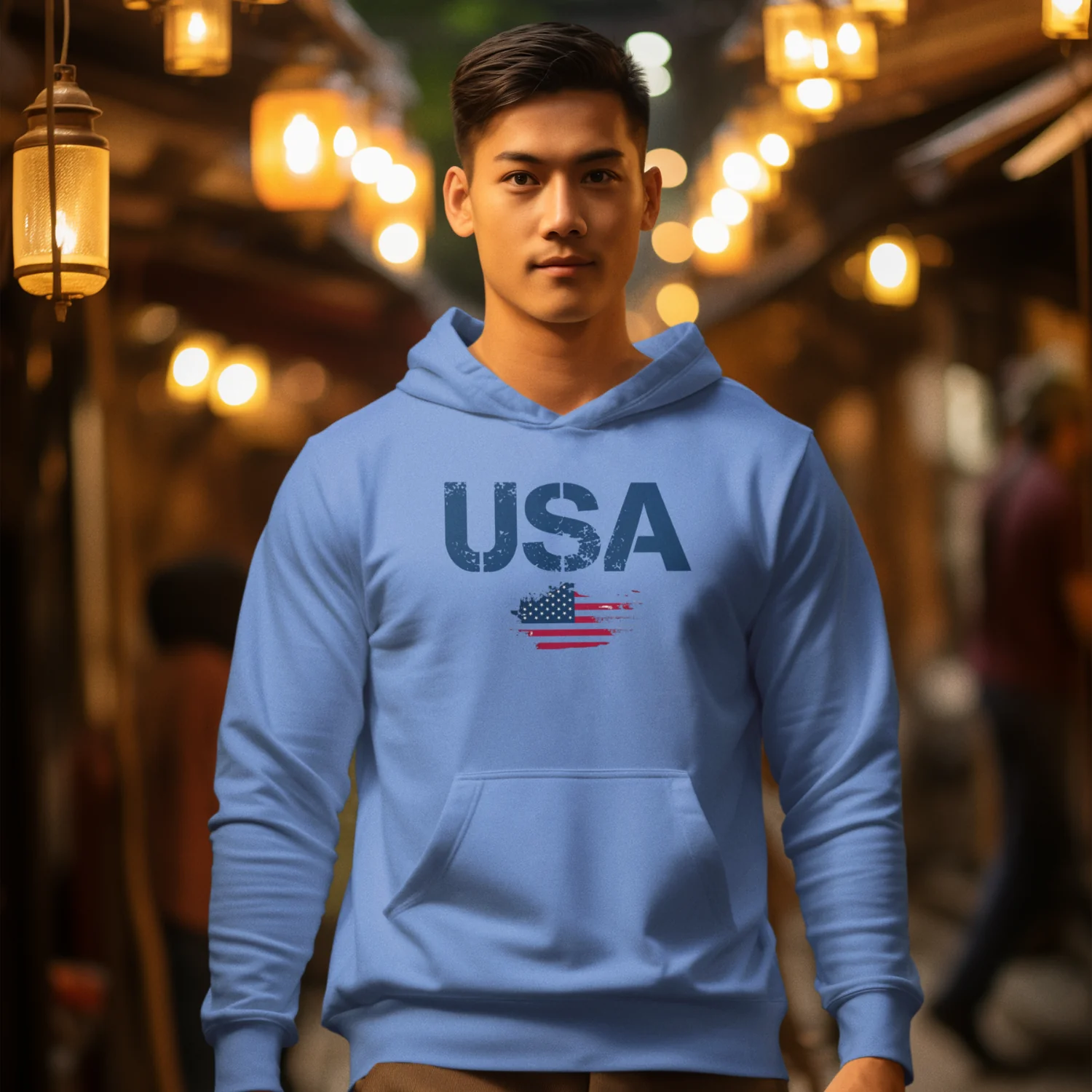 USA Flag Text Printed classic fit Men Hoodie - Image 5
