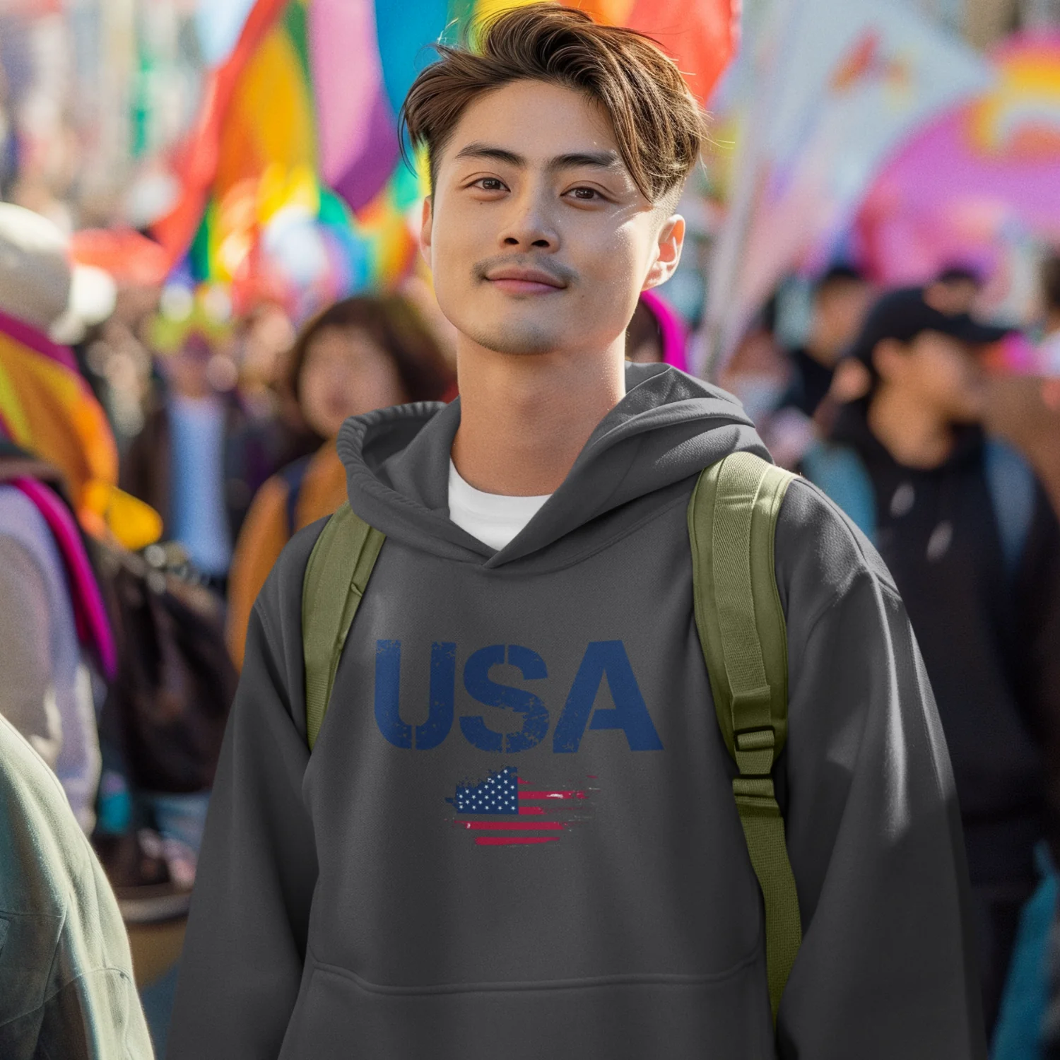 USA Flag Text Printed classic fit Men Hoodie - Image 4