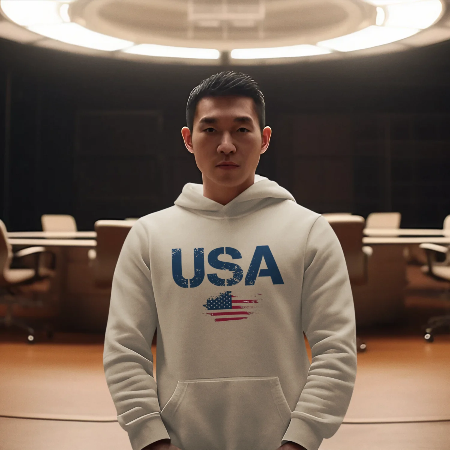 USA Flag Text Printed classic fit Men Hoodie - Image 3