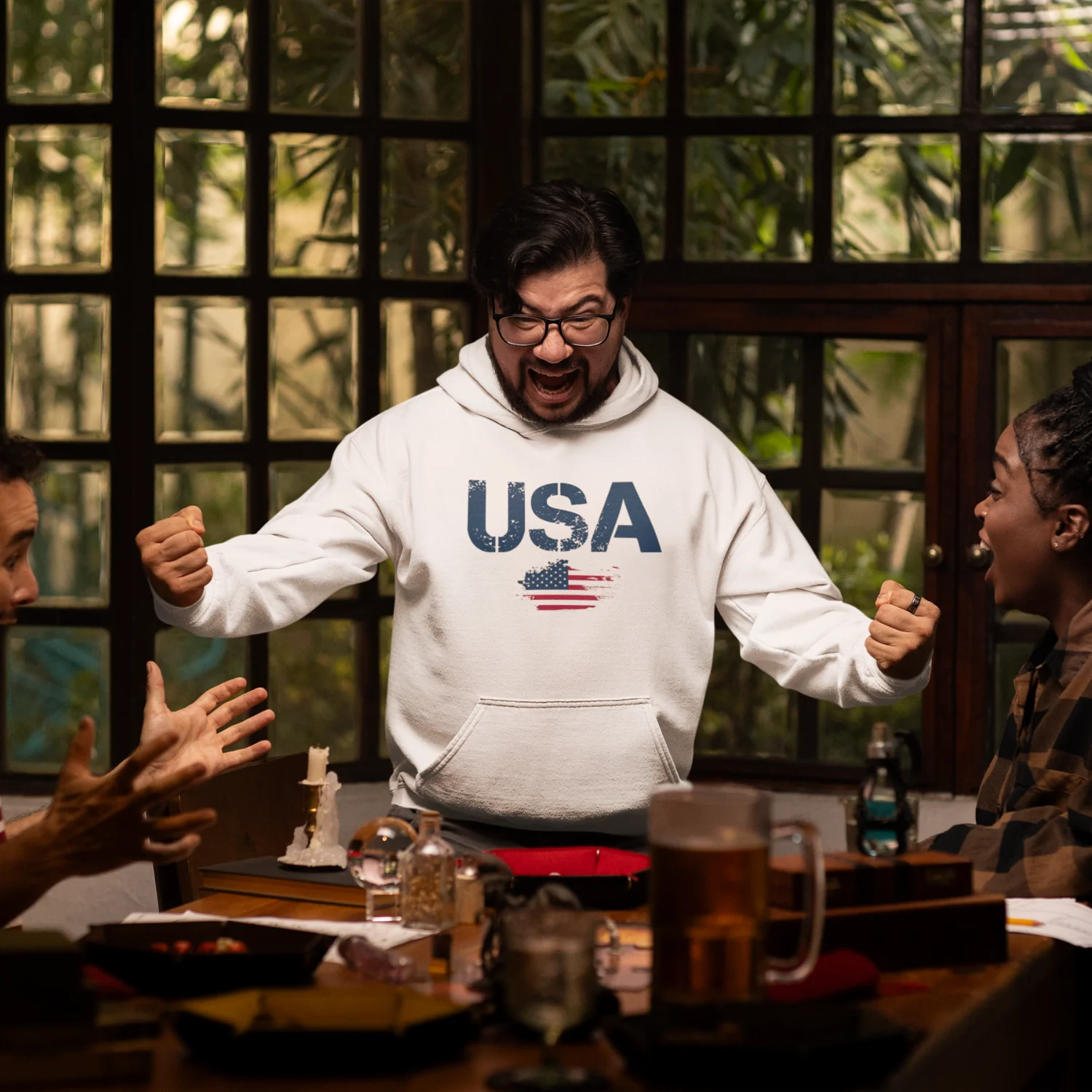 USA Flag Text Printed classic fit Men Hoodie