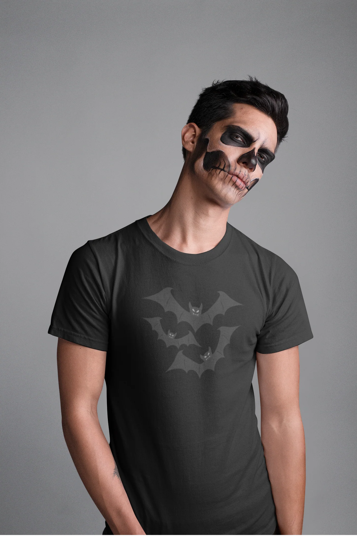 Spooky Bats Graphic Printed slim fit round neck short sleeve T shirt for men - Image 3