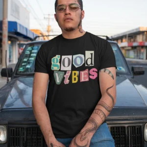 Good Vibes Graphic Printed slim Fit Short Sleeve Round Neck T-Shirt for Men