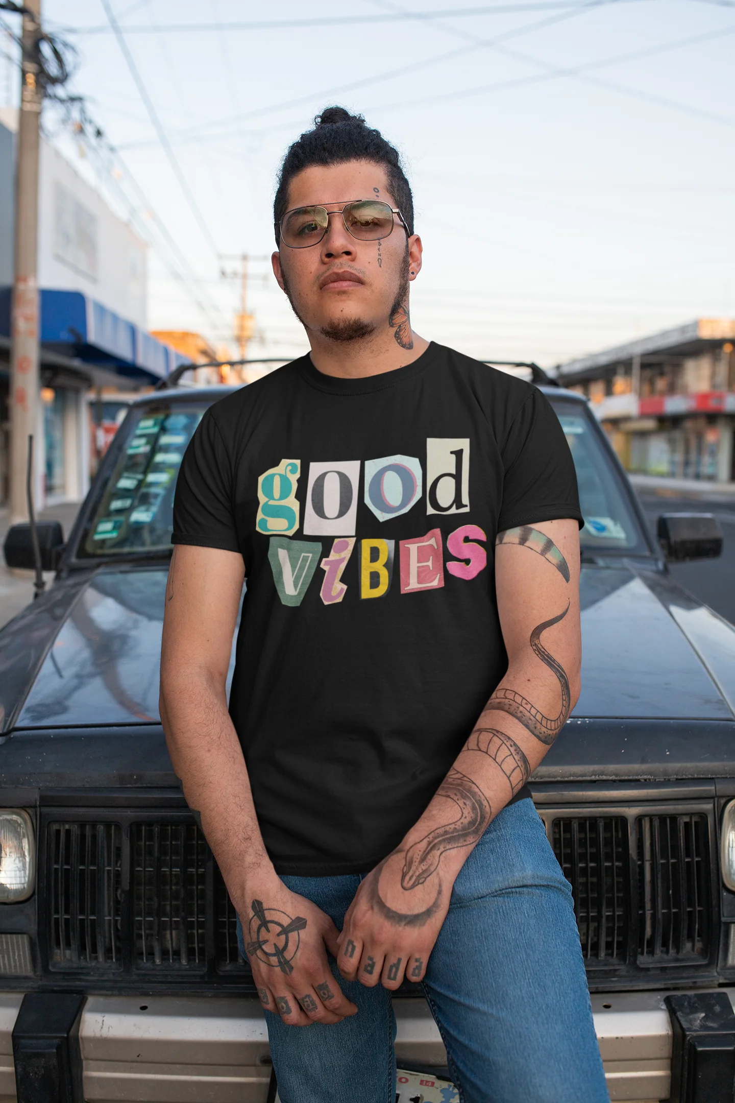 Good Vibes Graphic Printed slim Fit Short Sleeve Round Neck T-Shirt for Men