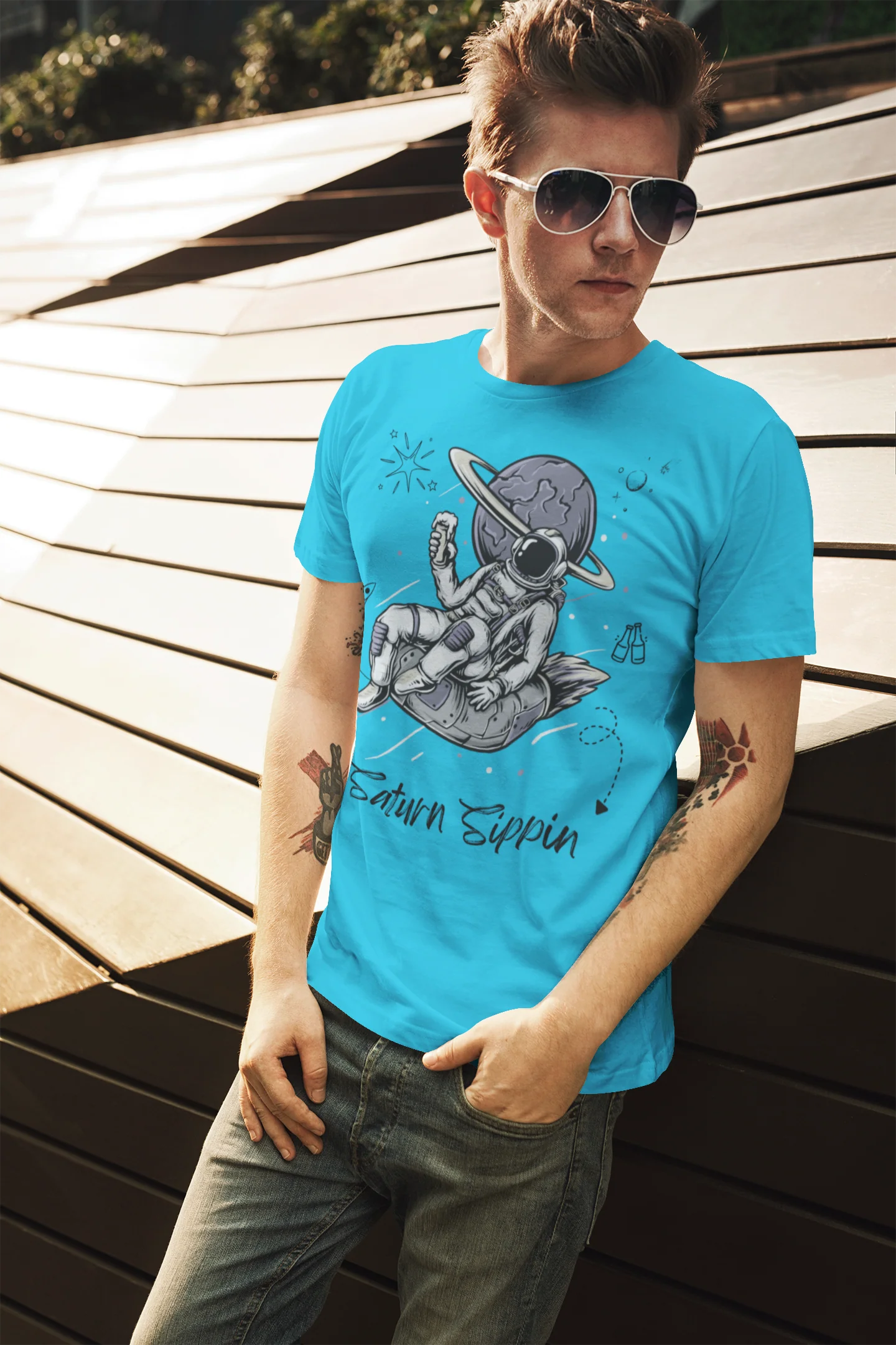 Saturn Sippin Graphic printed Slim fit round neck short sleeve T shirt for Men