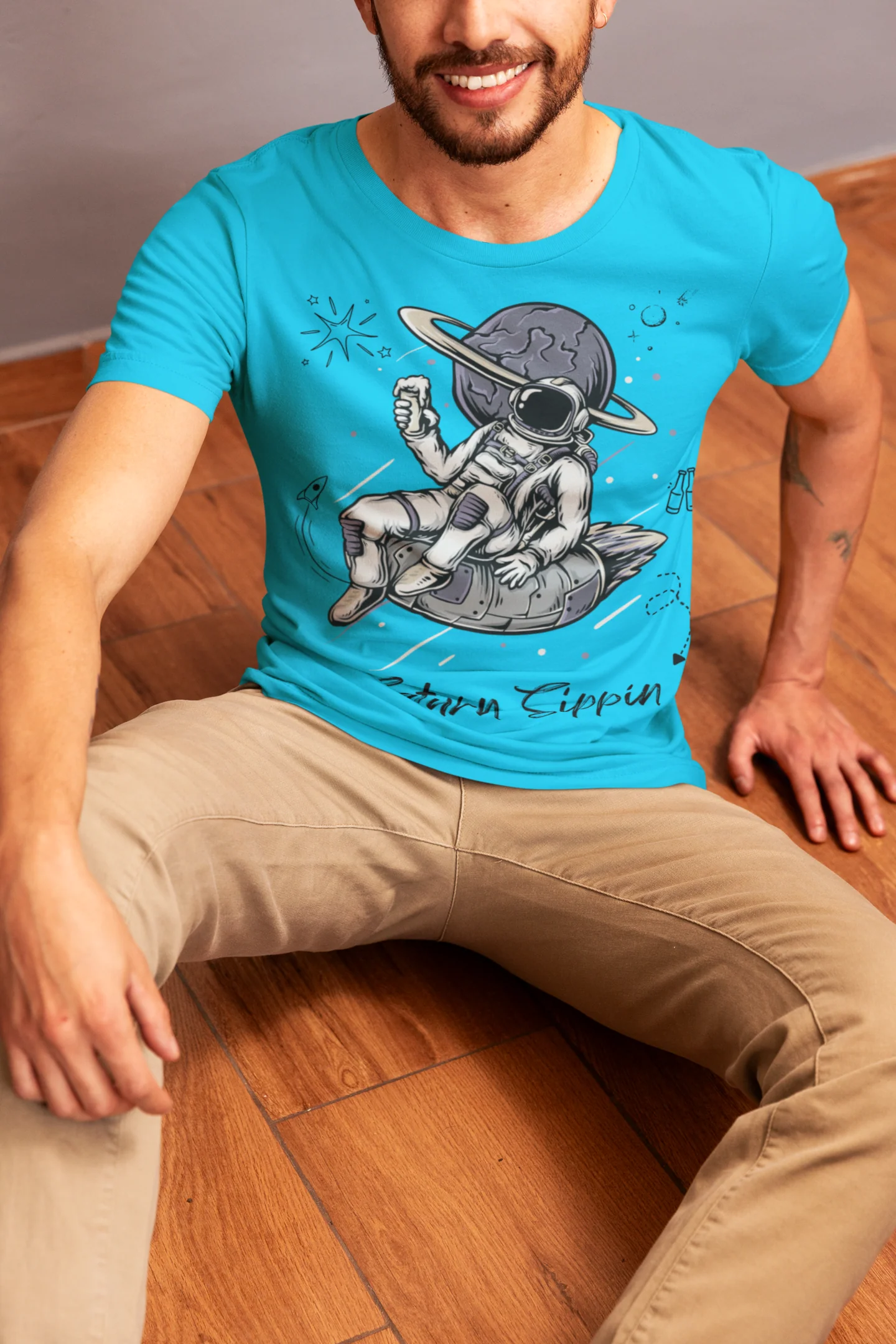 Saturn Sippin Graphic printed Slim fit round neck short sleeve T shirt for Men - Image 3