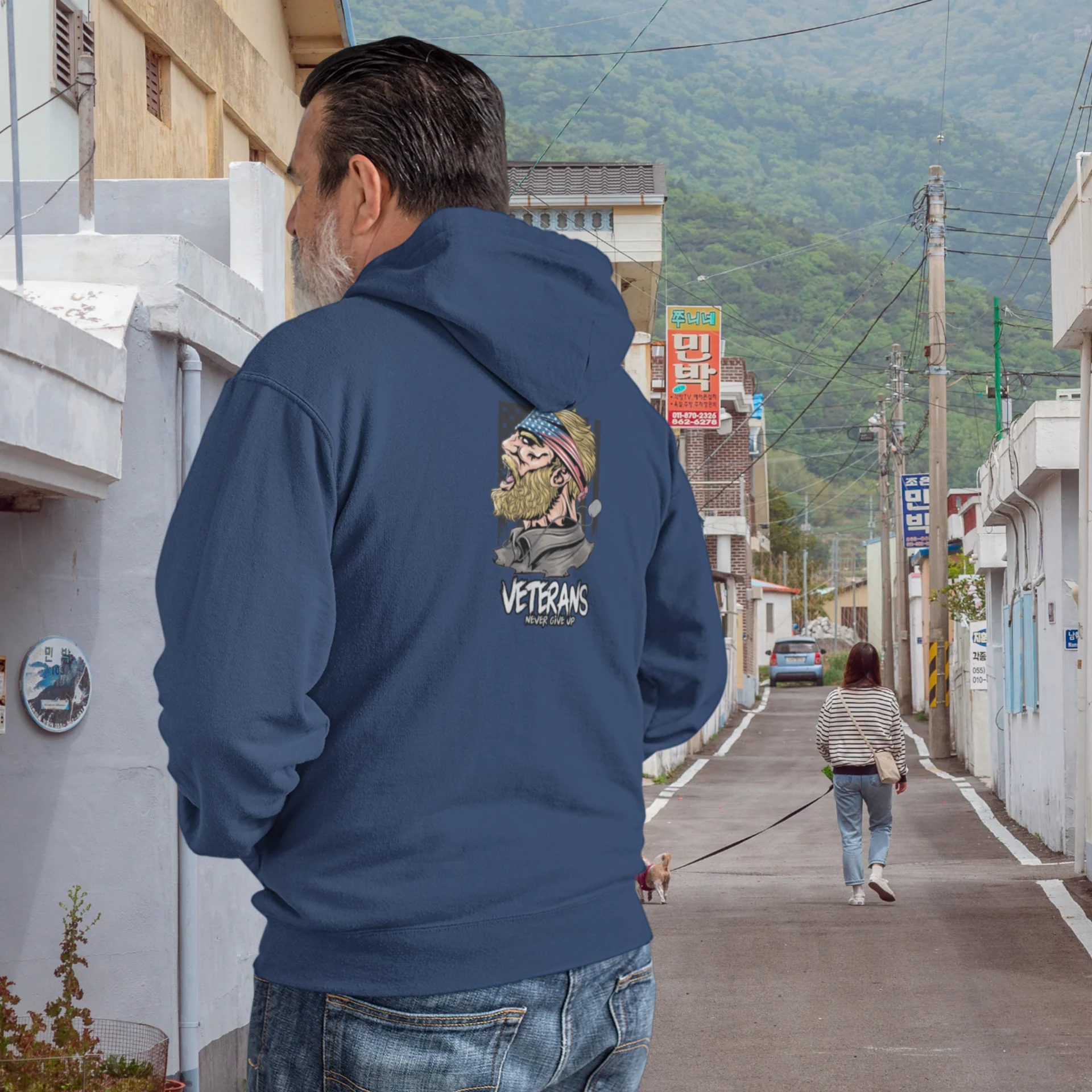 Full Zip classic fit men back print Hoodie for veterans - Image 4