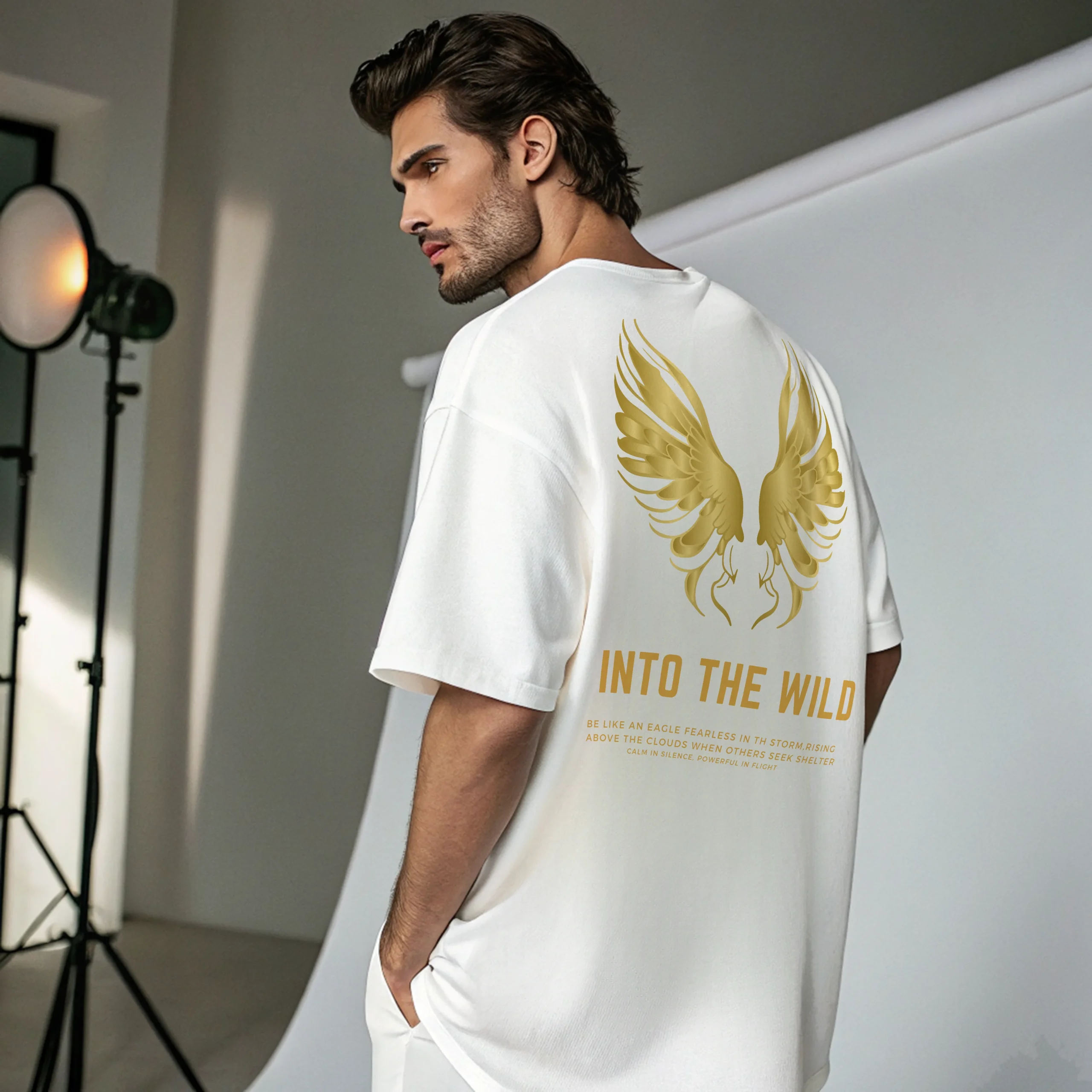 Men motivational graphic text printed oversized white T-shirt - Image 2