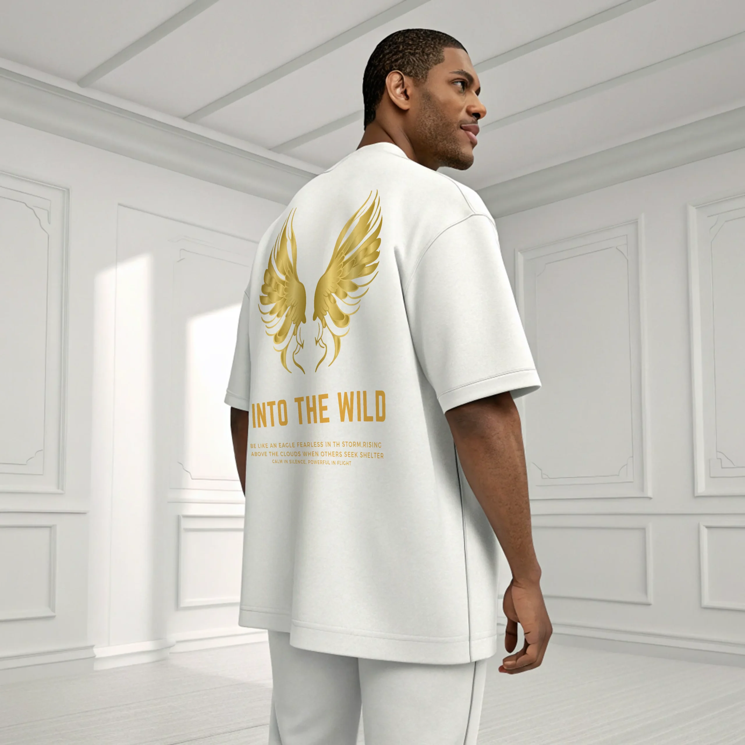 Men motivational graphic text printed oversized white T-shirt