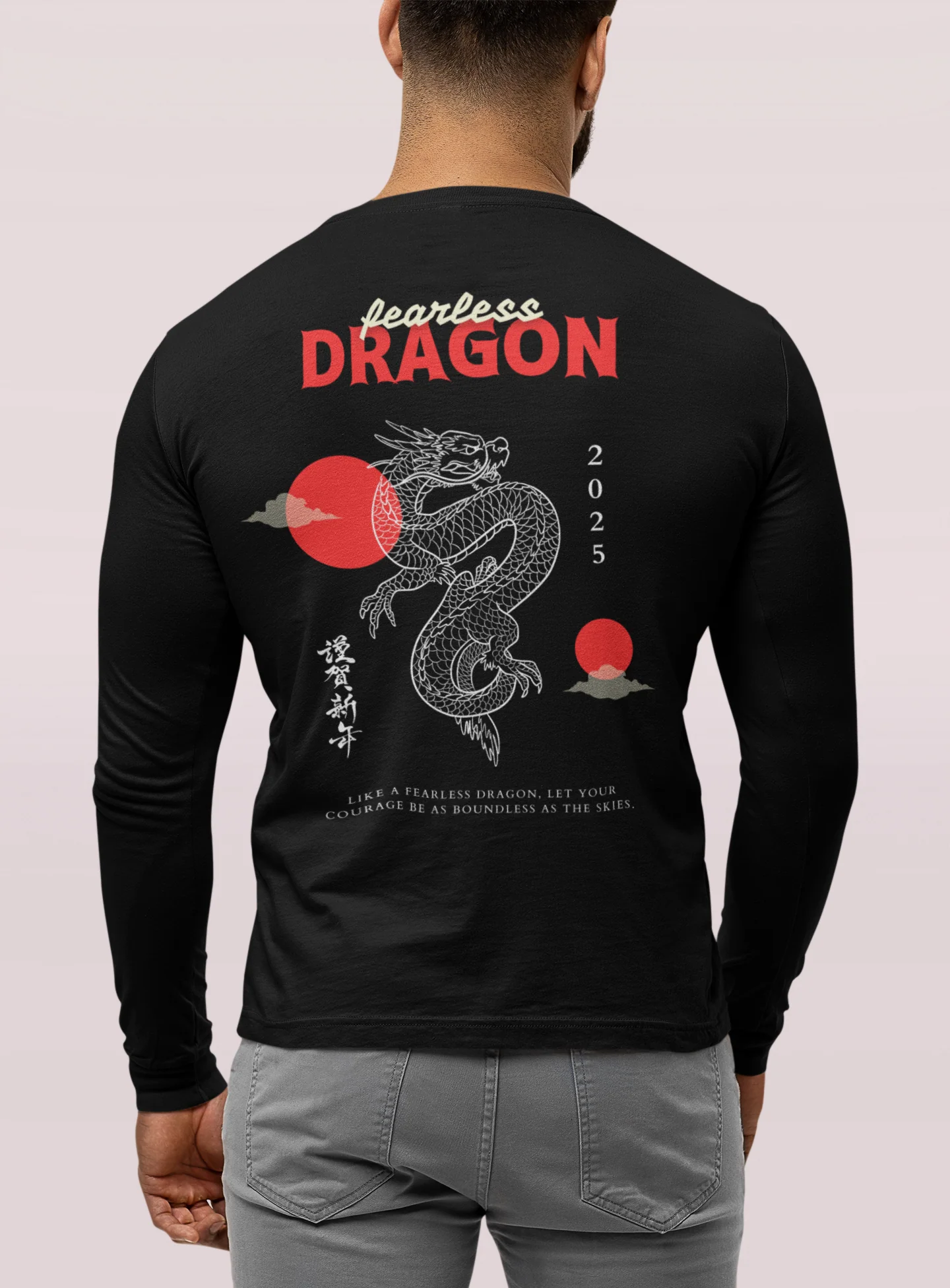 Dragon-Full Sleeve Back Printed Round Neck Tshirt for Men
