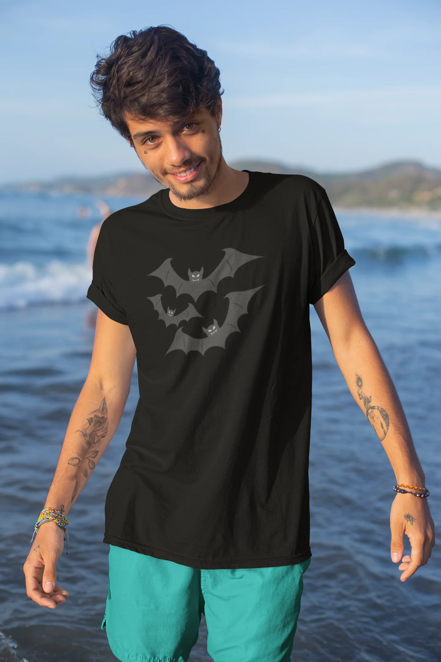 Spooky Bats Graphic Printed slim fit round neck short sleeve T shirt for men - Image 2