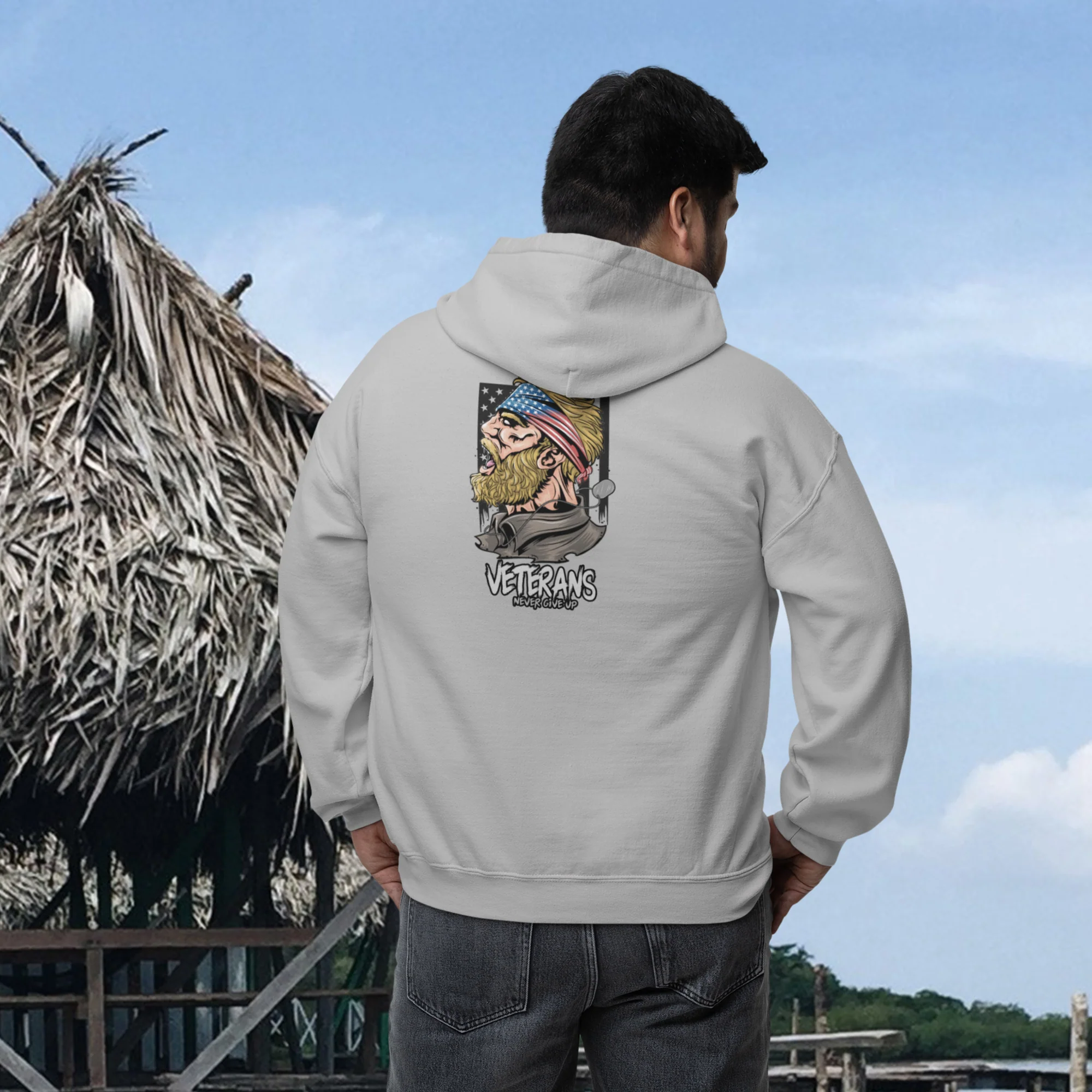 Full Zip classic fit men back print Hoodie for veterans - Image 2