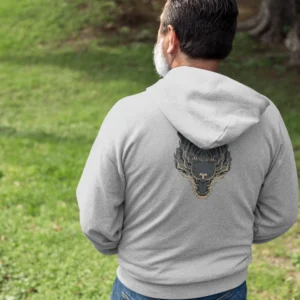 Full Zip classic fit tiger back print Hoodie for Men