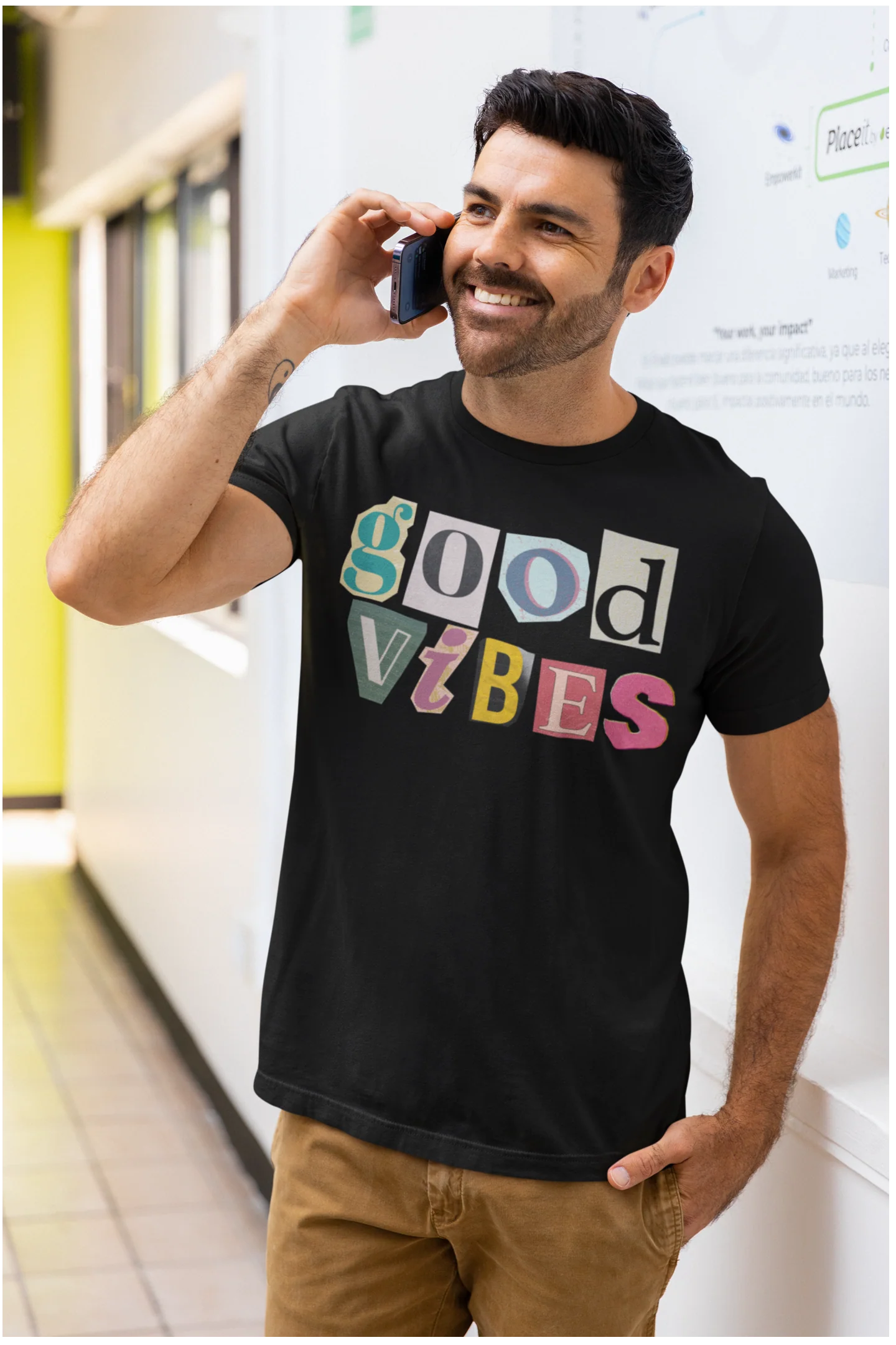 Good Vibes Graphic Printed slim Fit Short Sleeve Round Neck T-Shirt for Men - Image 2