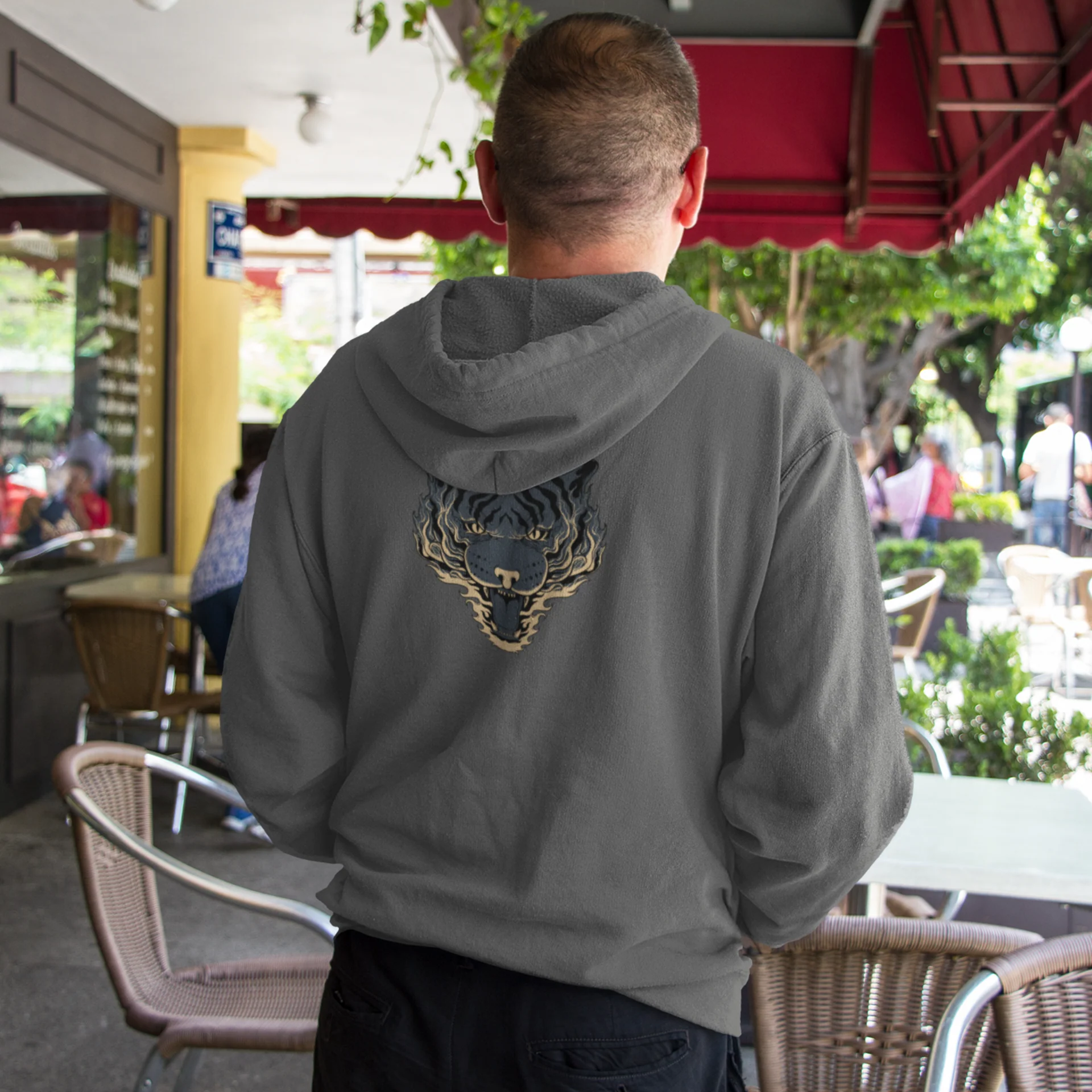 Full Zip classic fit tiger back print Hoodie for Men - Image 3
