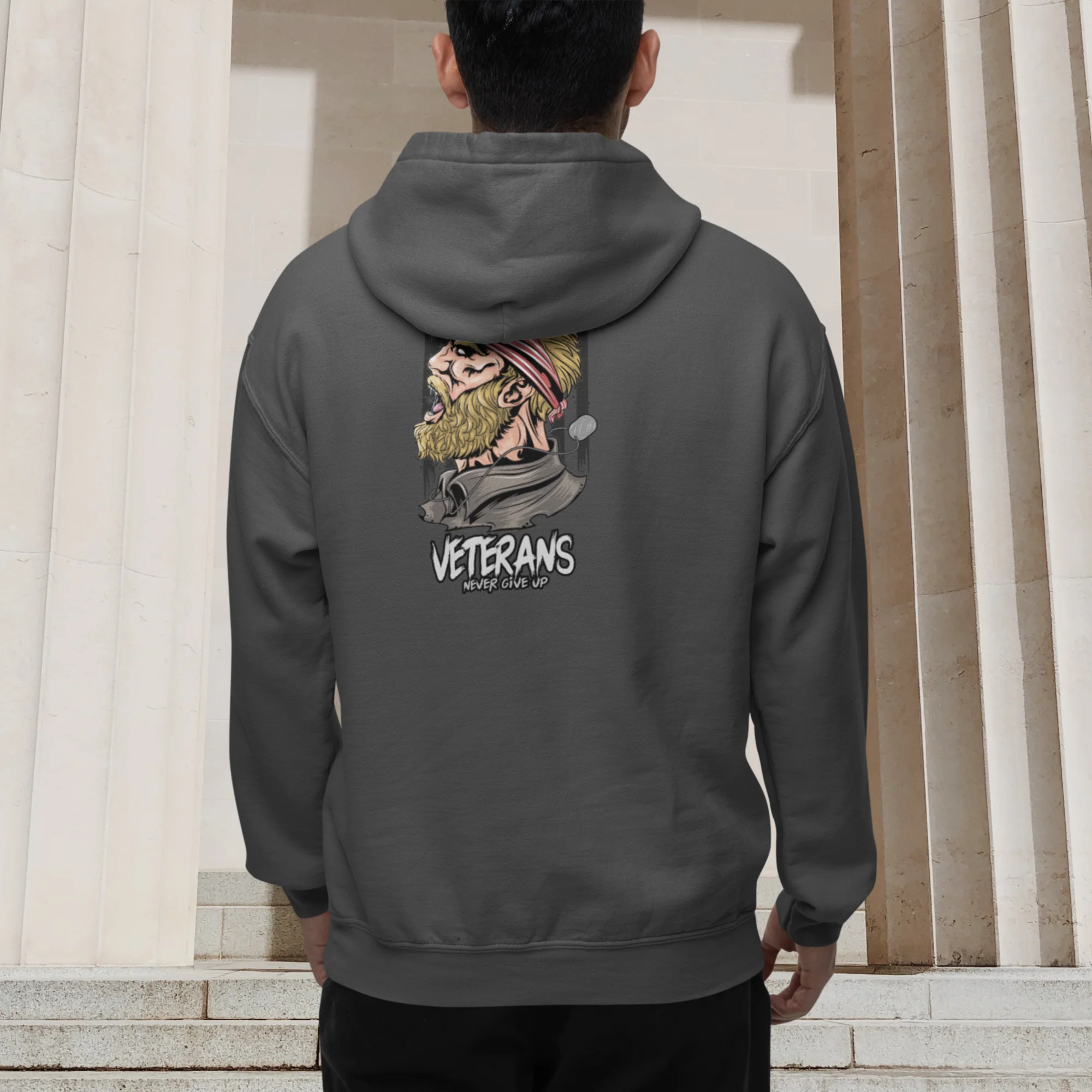 Full Zip classic fit men back print Hoodie for veterans - Image 3