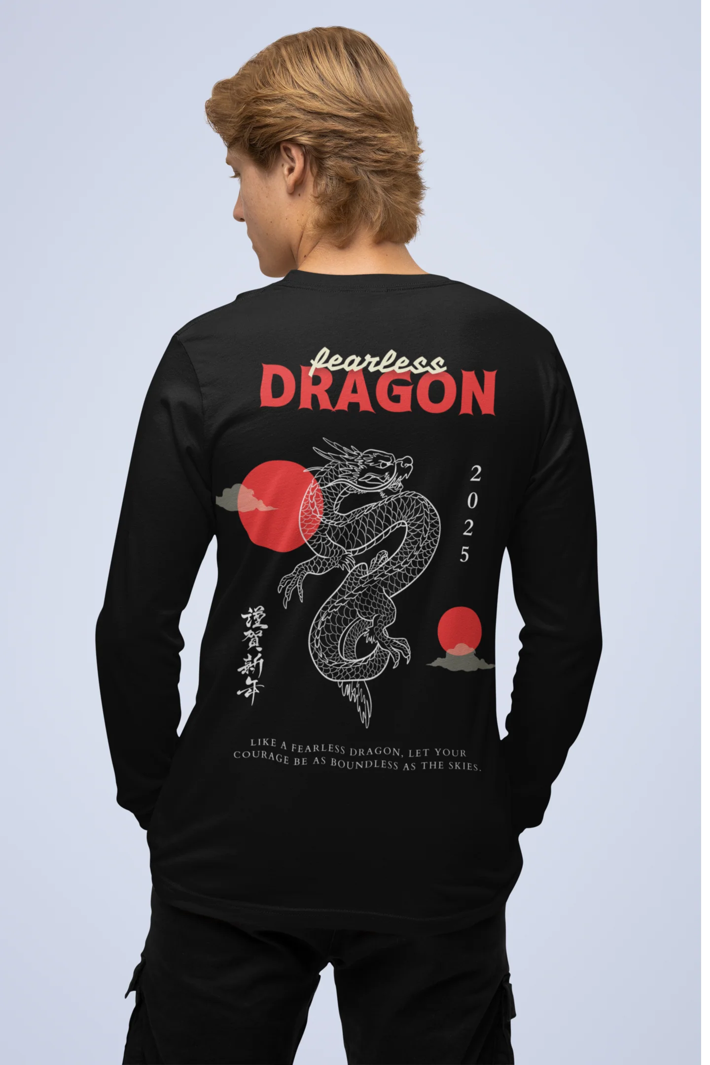 Dragon-Full Sleeve Back Printed Round Neck Tshirt for Men - Image 2