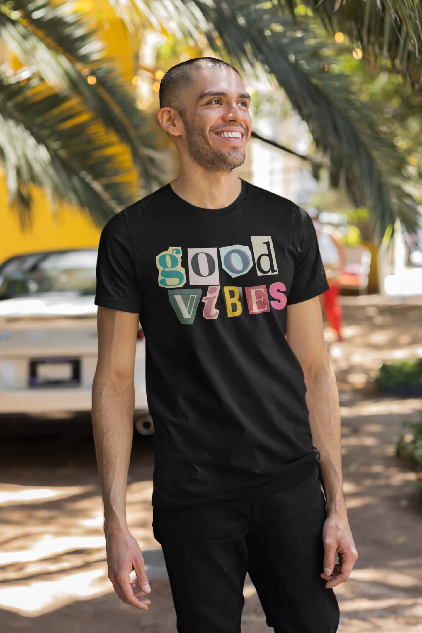 Good Vibes Graphic Printed slim Fit Short Sleeve Round Neck T-Shirt for Men - Image 3