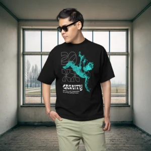Men graphic text printed oversized black T-shirt