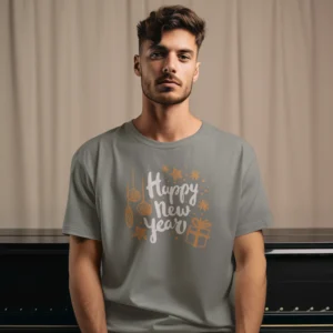 Men new year season special half sleeve comfort fit round neck T-Shirt.