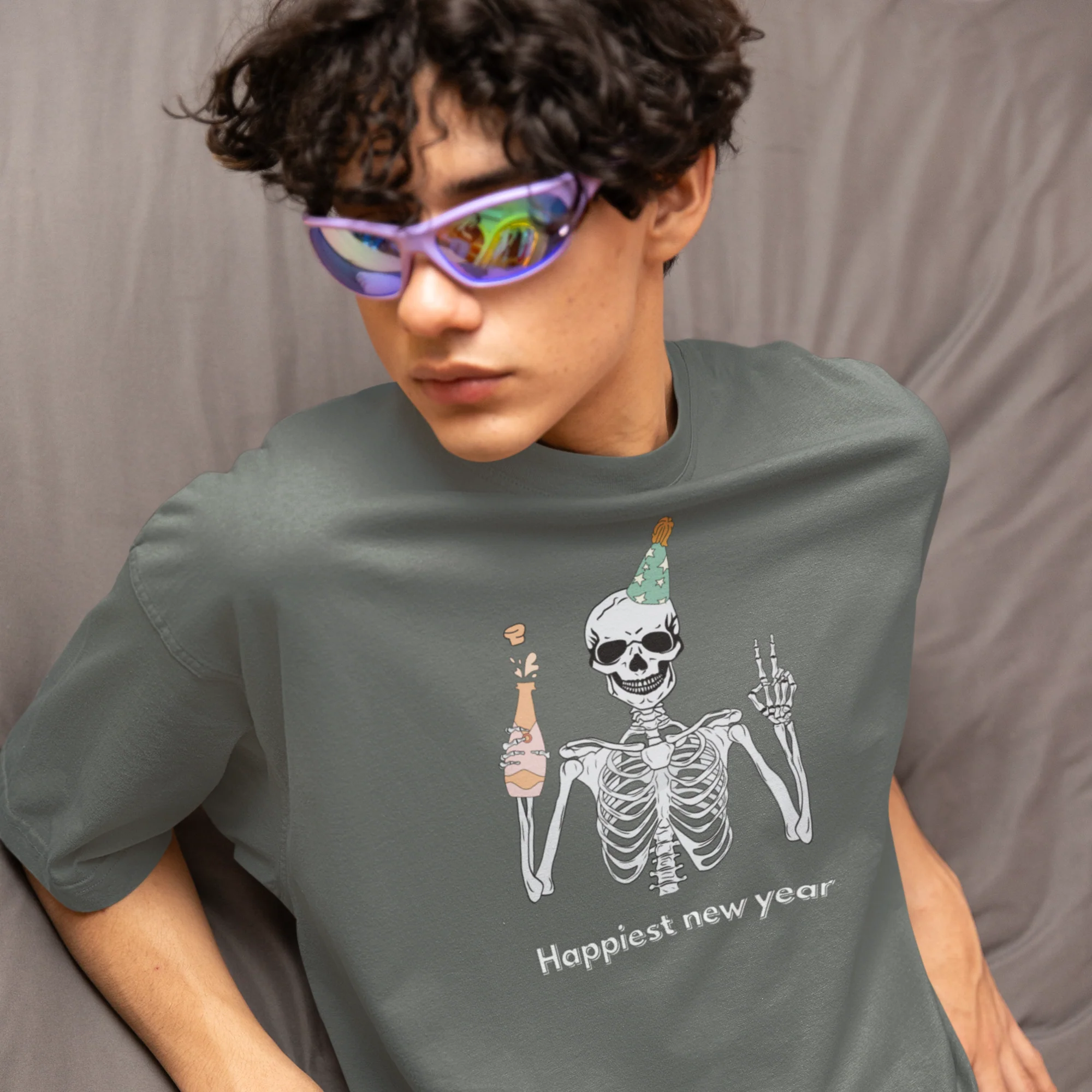 Men new year season special half sleeve comfort fit round neck T-Shirt.