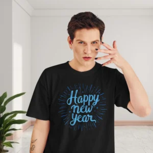 Men new year season special half sleeve comfort fit round neck T-Shirt.