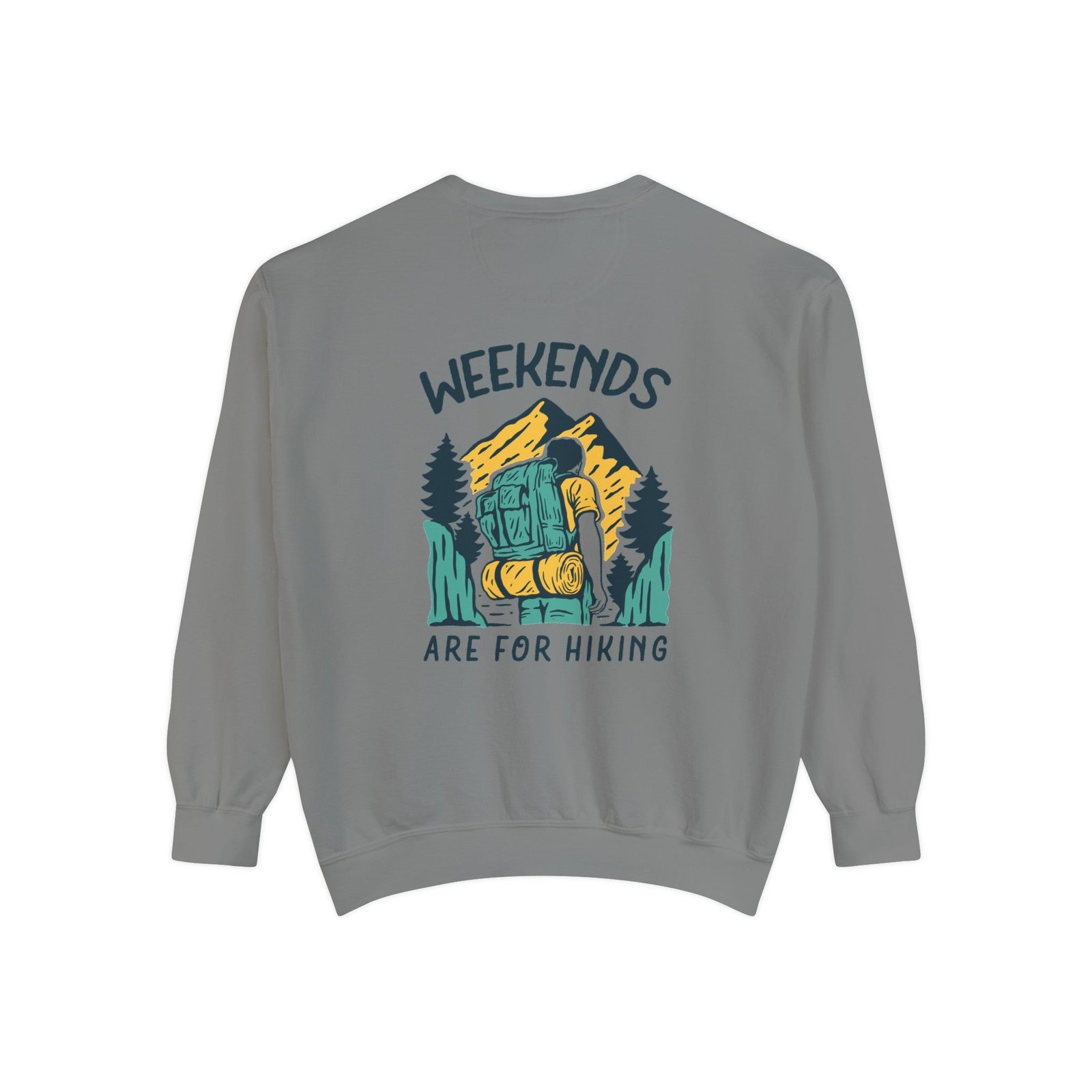 Weekends hiking back printed round neck oversized Sweatshirt for Men - Image 4
