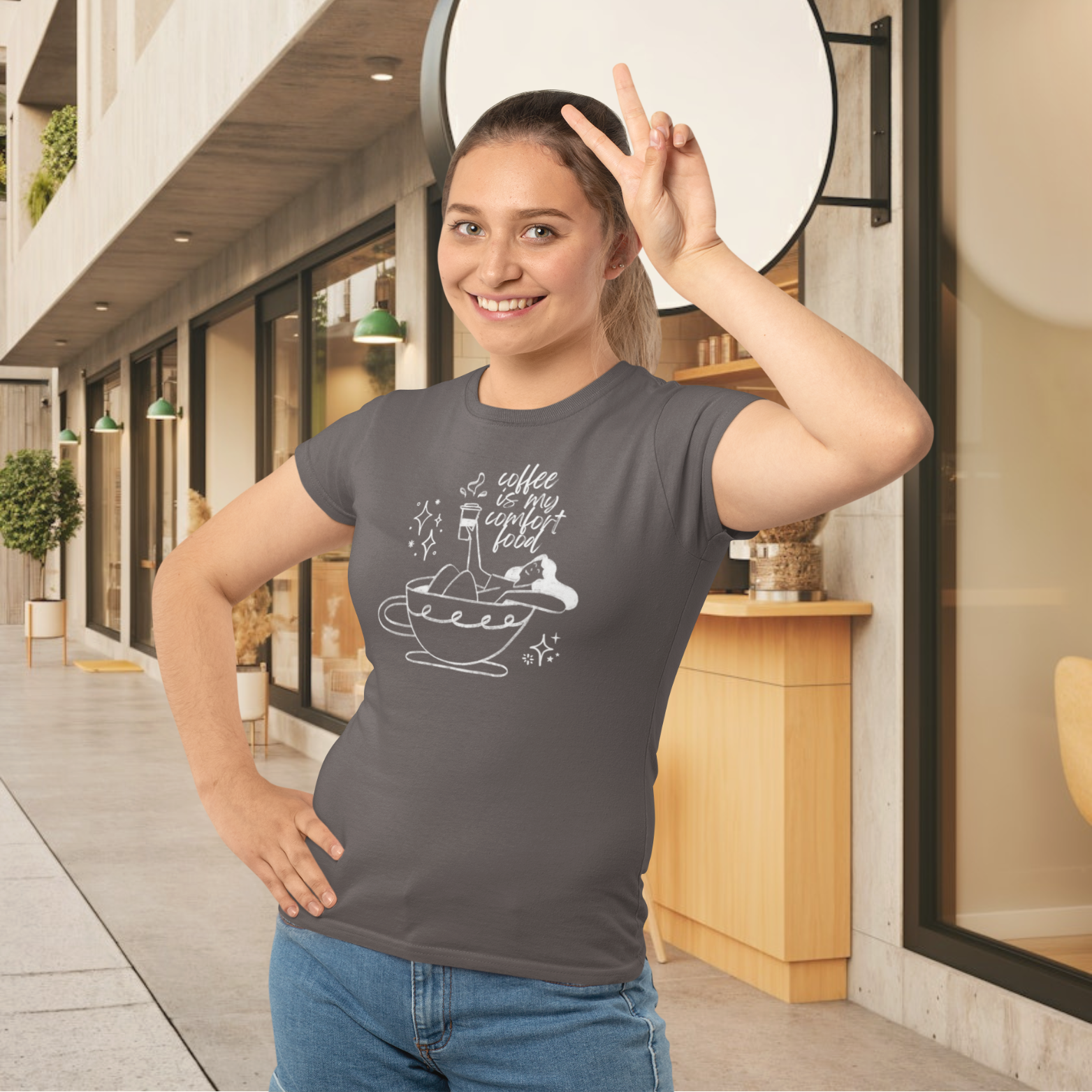 Women coffee lover graphic printed round neck T-Shirt - Image 4