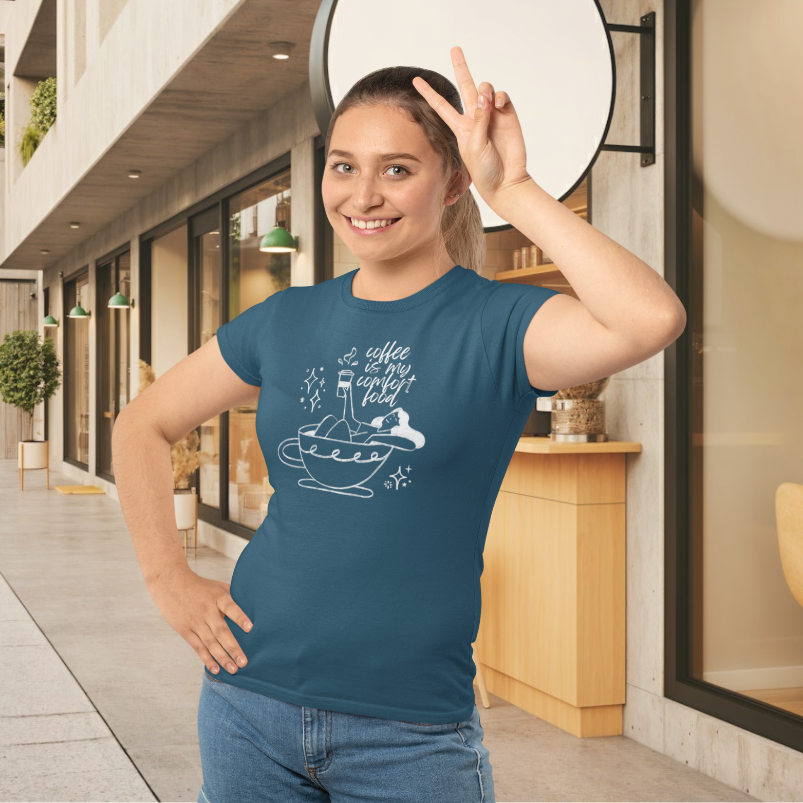 Women coffee lover graphic printed round neck T-Shirt - Image 3