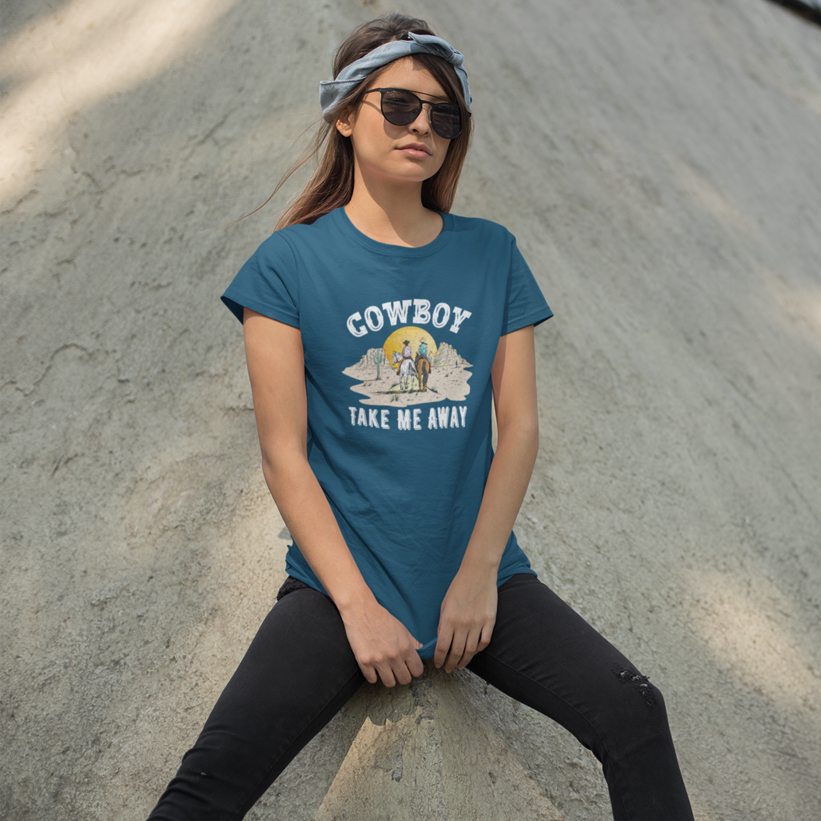 Cowboy printed round neck t-shirt for Women - Image 6