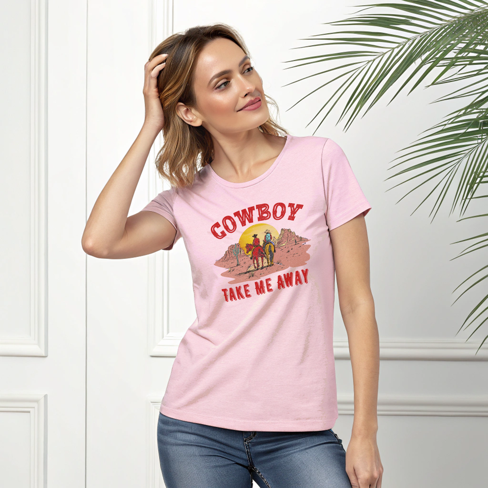 Cowboy printed round neck t-shirt for Women - Image 5