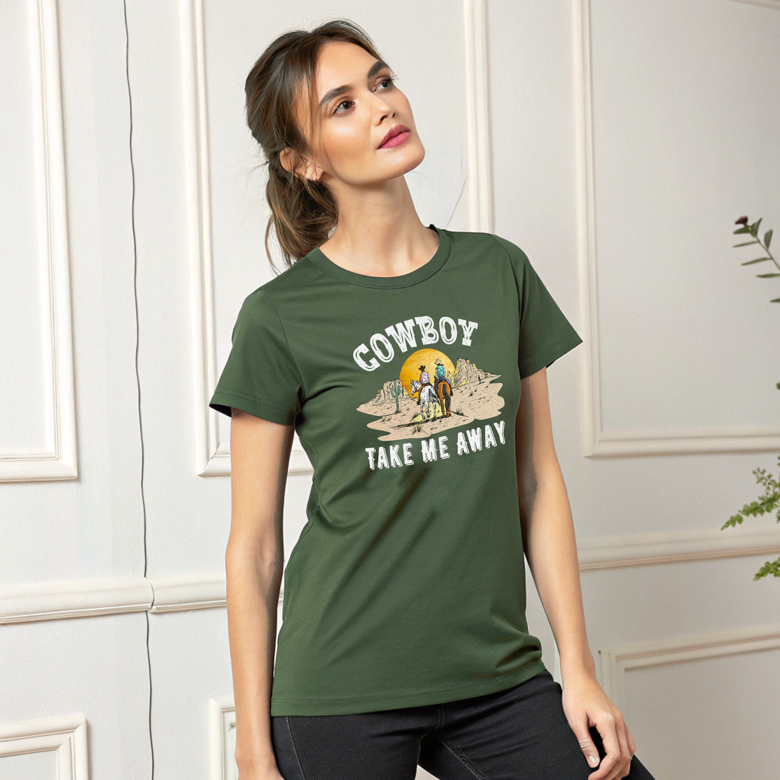 Cowboy printed round neck t-shirt for Women - Image 7
