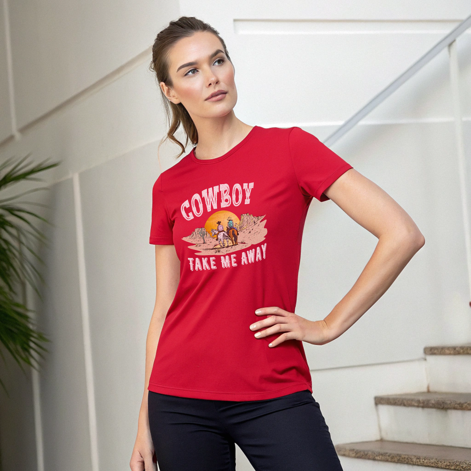 Cowboy printed round neck t-shirt for Women - Image 8