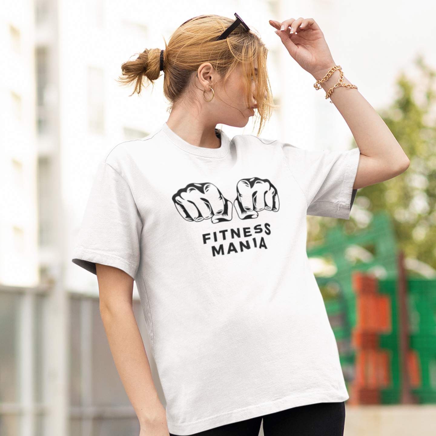 Women gym wear printed round neck oversized t-shirt - Image 3