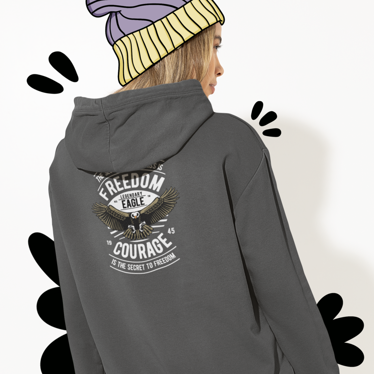 Full Zip classic fit streetwear back print Hoodie for women - Image 3