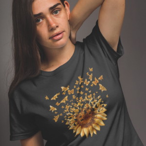 Golden flies' butterflied printed crew neck t- shirts for Women