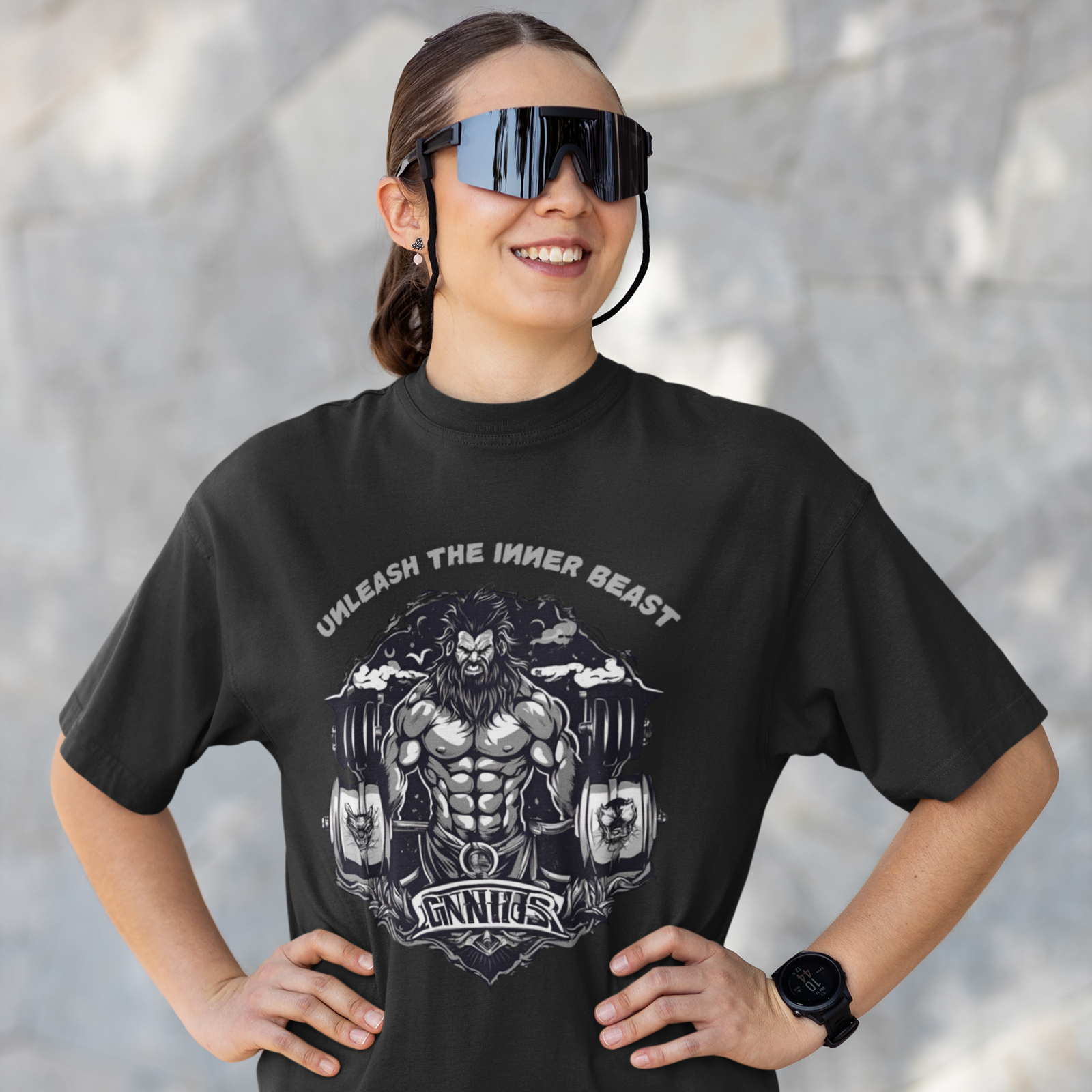 Women gym wear deadlifting graphic printed round neck oversized t-shirt