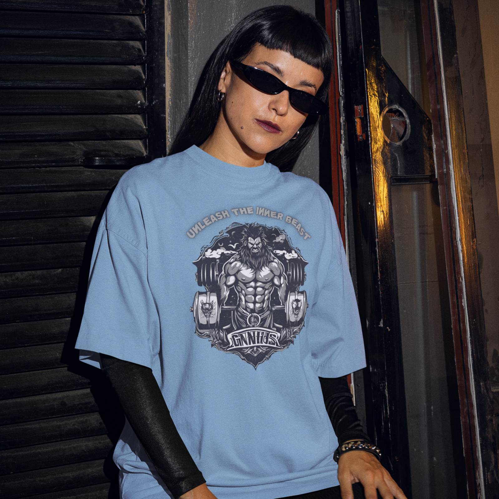 Women gym wear deadlifting graphic printed round neck oversized t-shirt - Image 3