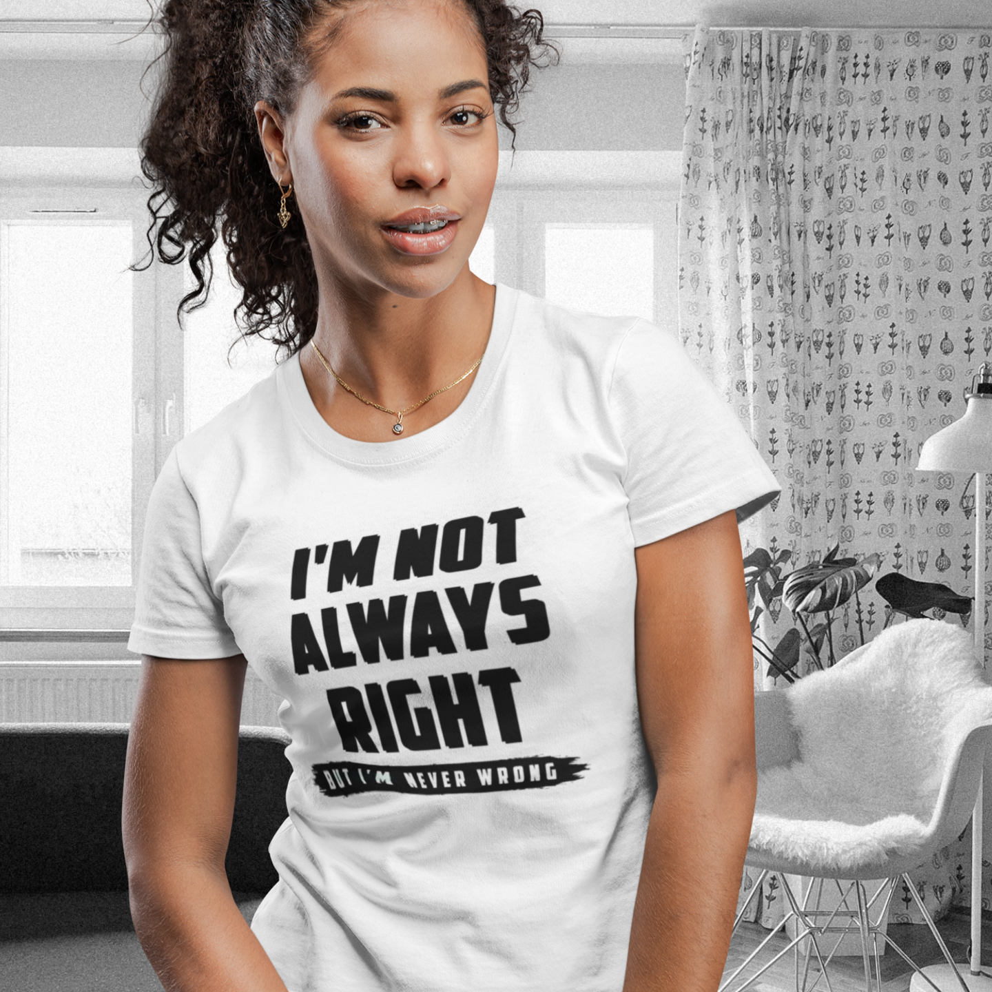 Navy Blue Humorous Text Printed Round Neck T-Shirt for Women - Image 3