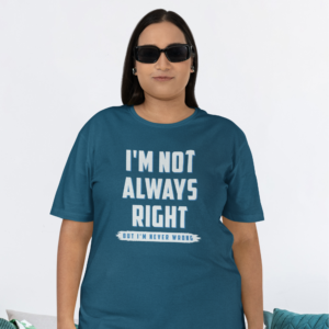 Navy Blue Humorous Text Printed Round Neck T-Shirt for Women